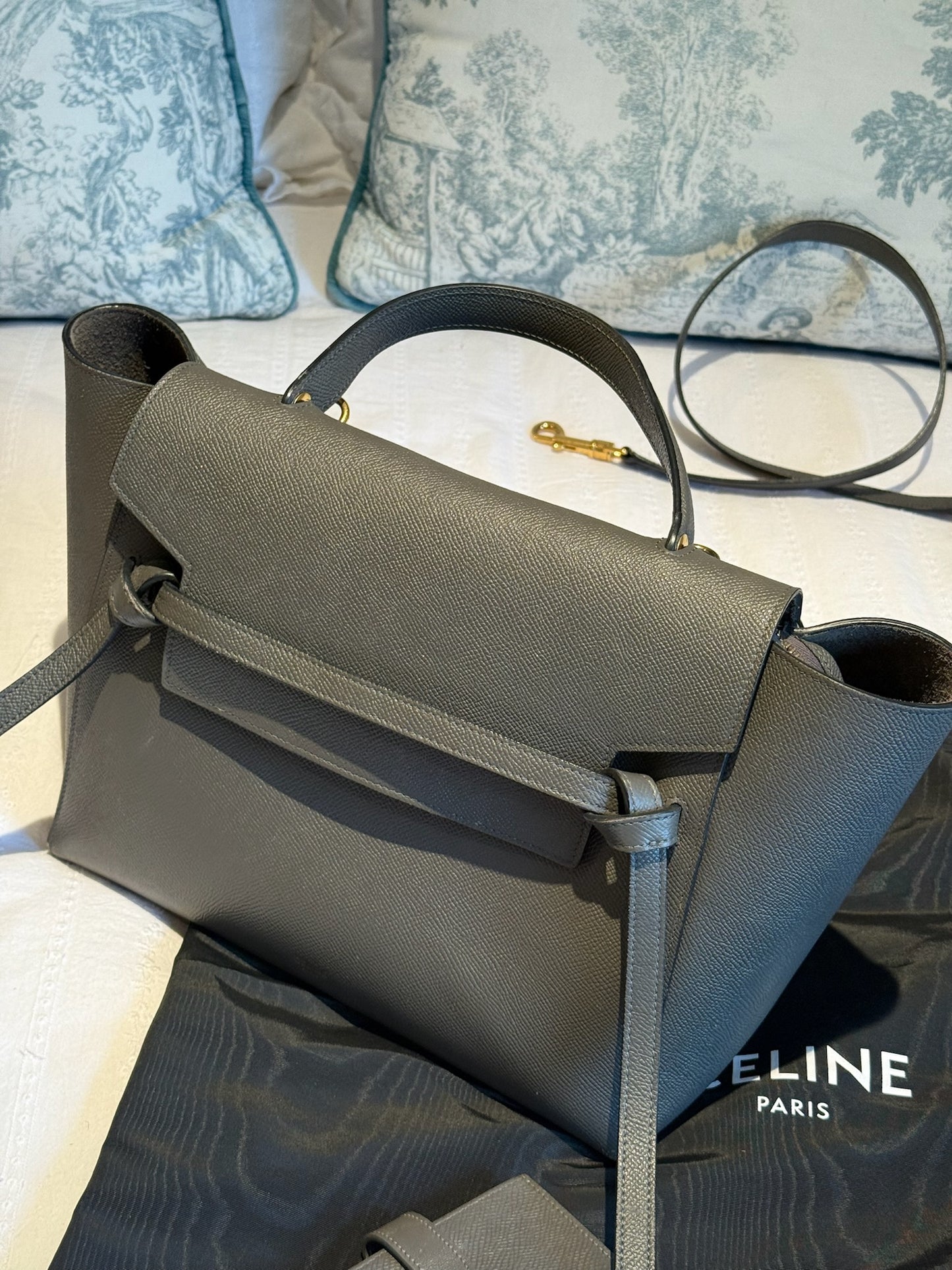 Celine Belt Leather Handbag & Matching Purse (Grey)