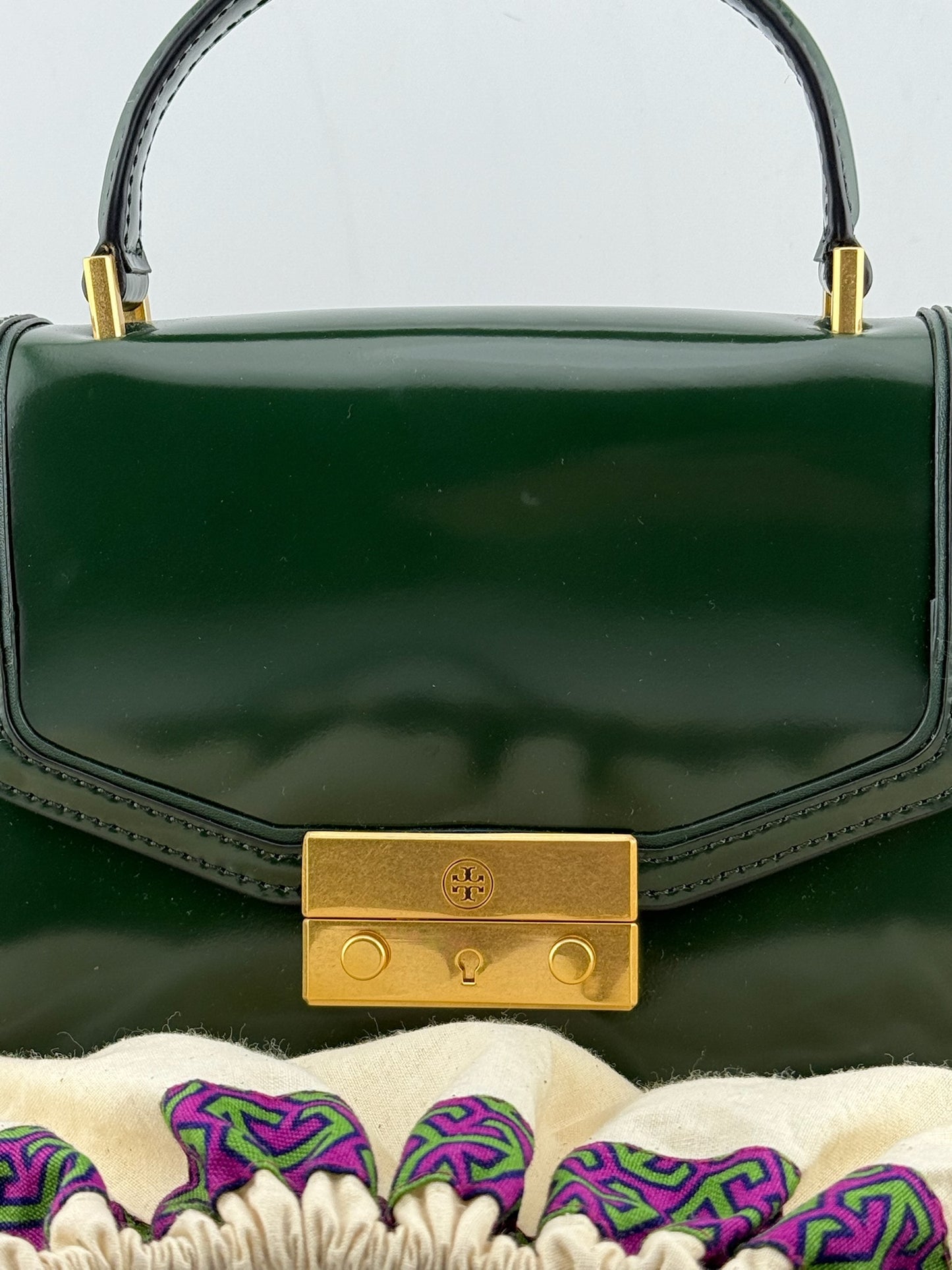 Tory Burch Patent Handbag with Detachable Strap - Green