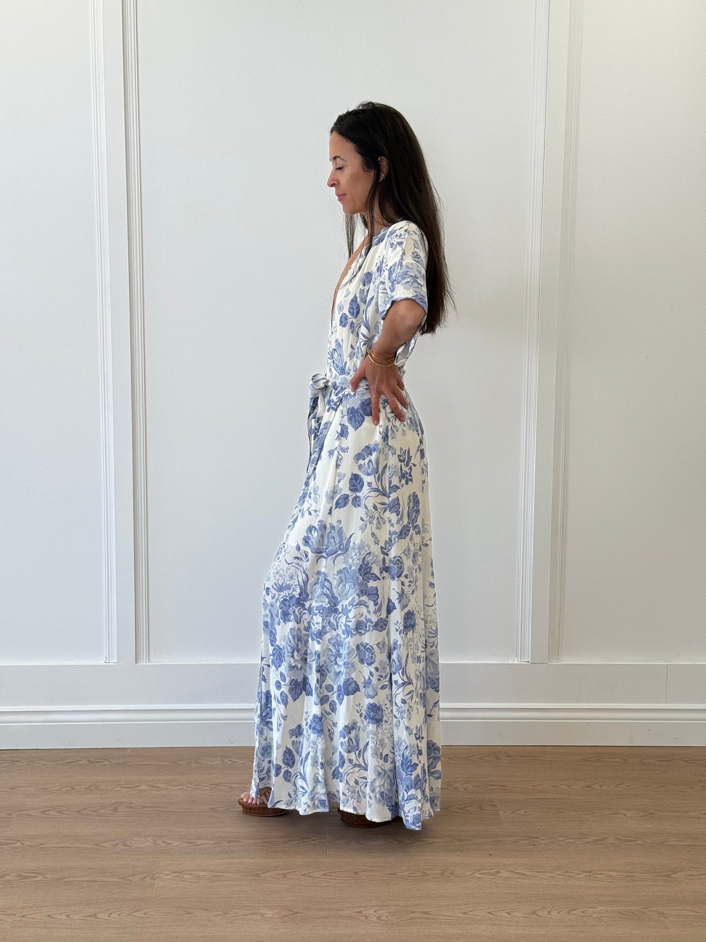 Reformation Blue Floral Wrap Around Dress - Blue (Estimated Size 10)
