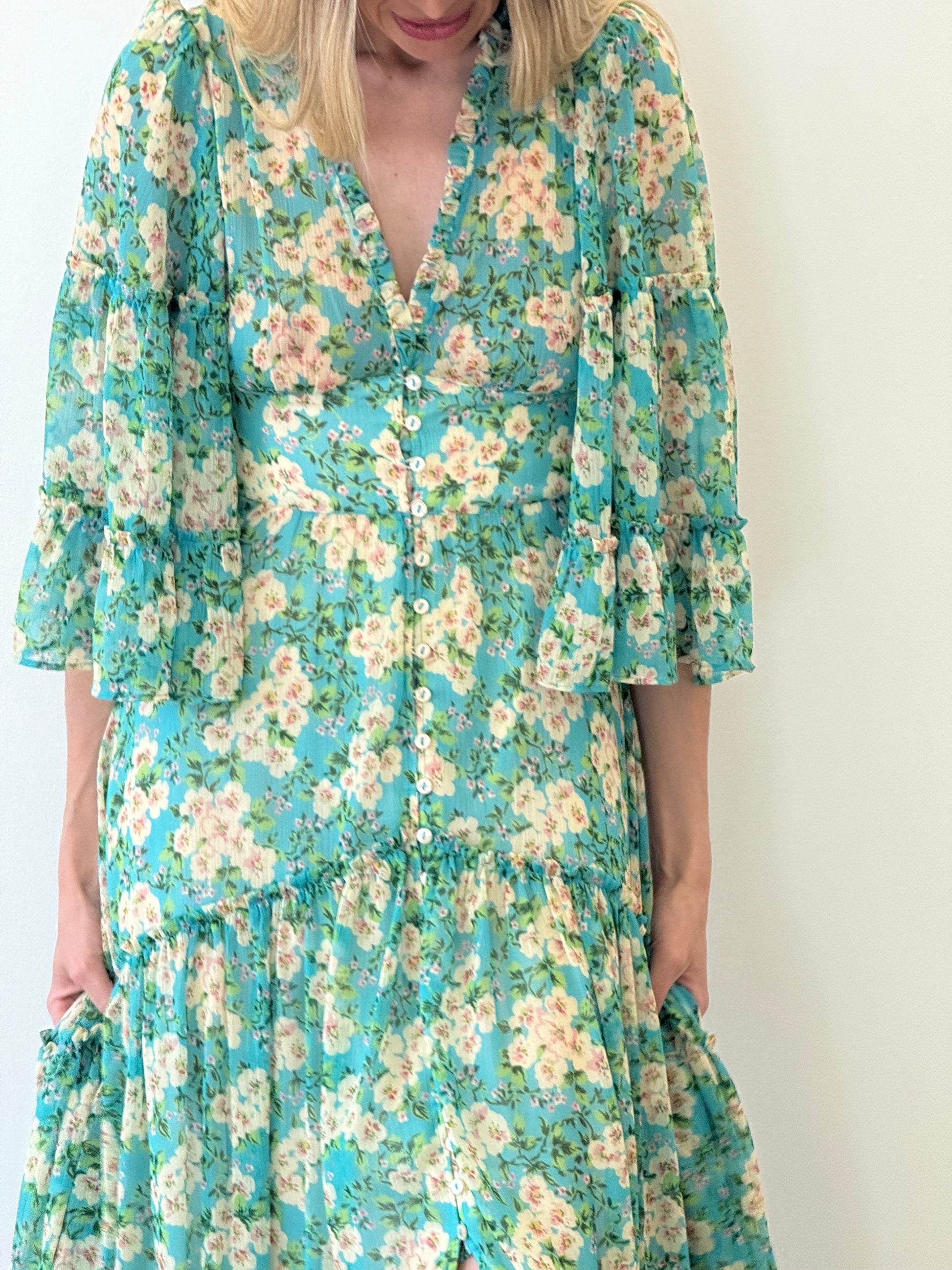 By TiMo Floral Maxi Dress - Turquoise (XS) The Edited Version By TiMo Floral Maxi Dress - Turquoise (XS) The Edited Version