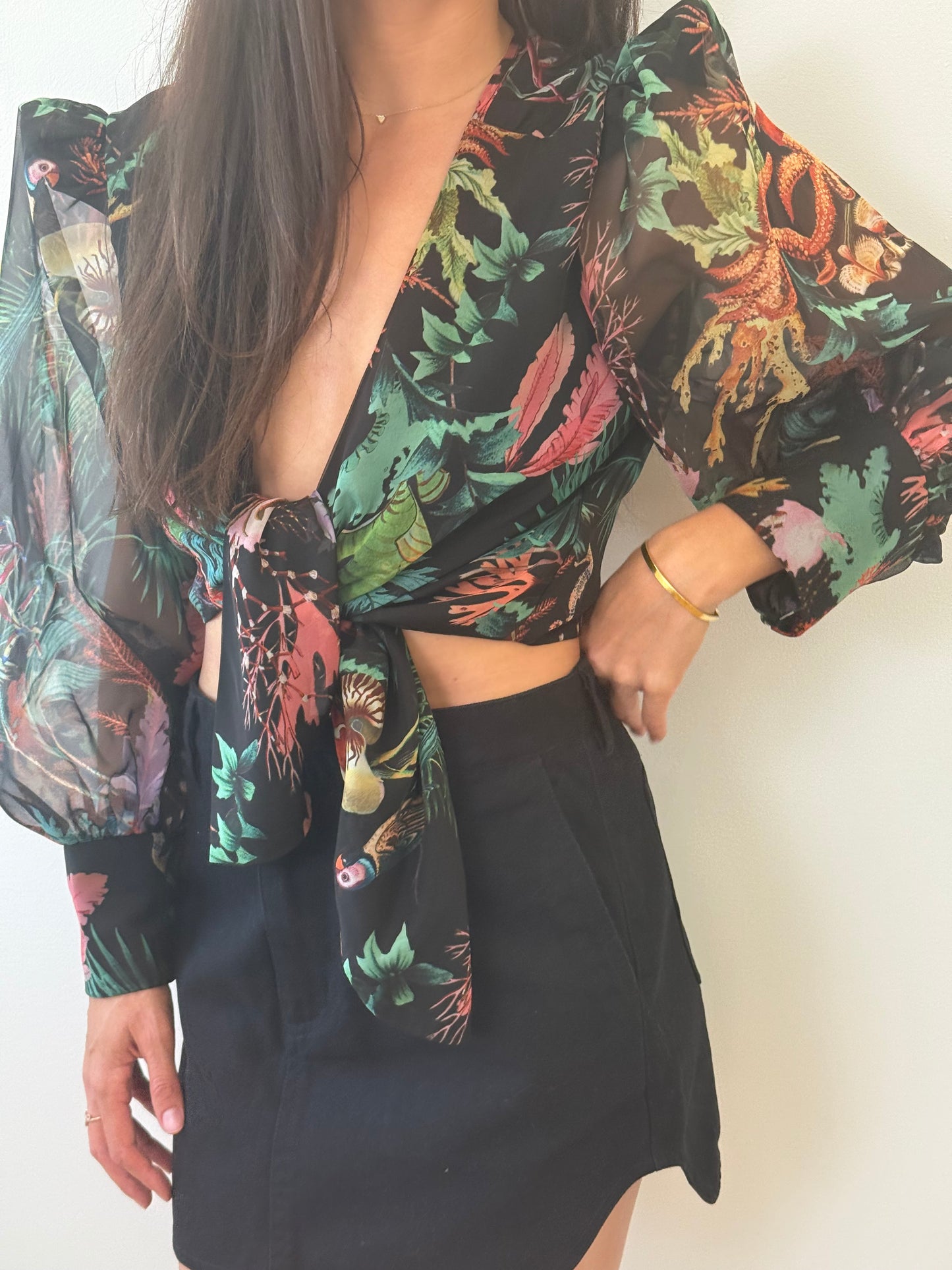 PatBo Oasis Tie-Front Cropped Top (XL)