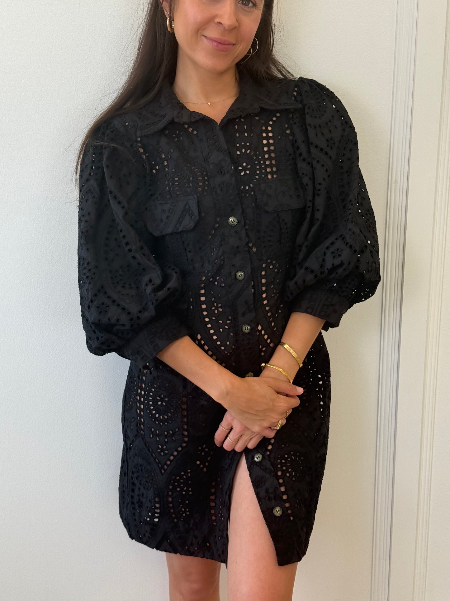Ganni Broderie Black Dress (S/M)