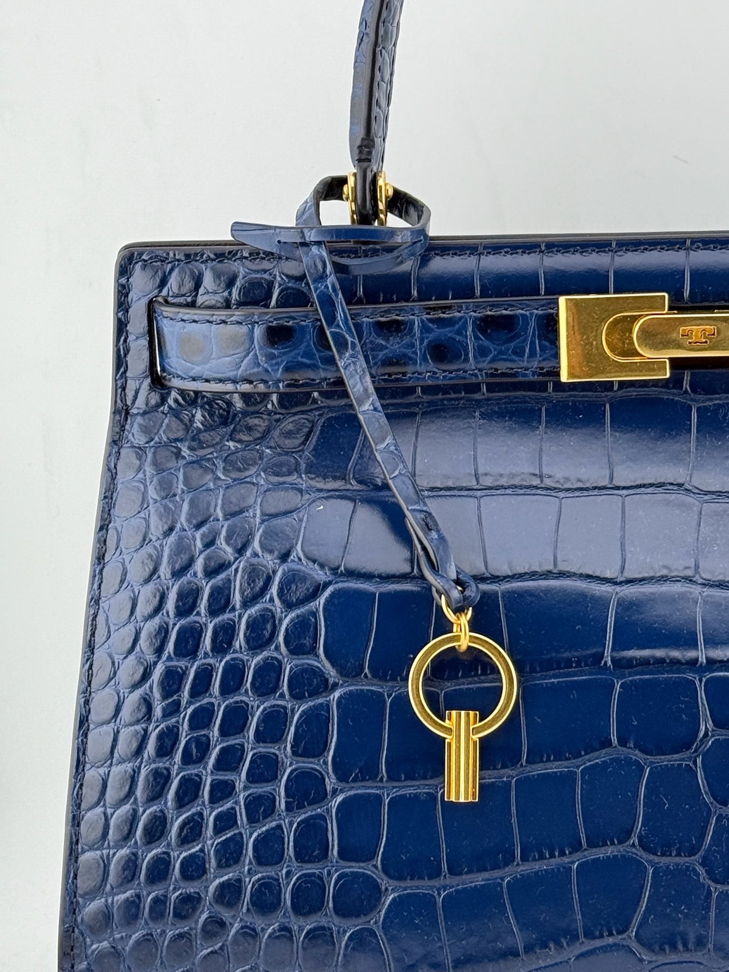 Tory Burch Croc Lee Radziwill Top Handle Bag with Detachable Straps - Blue