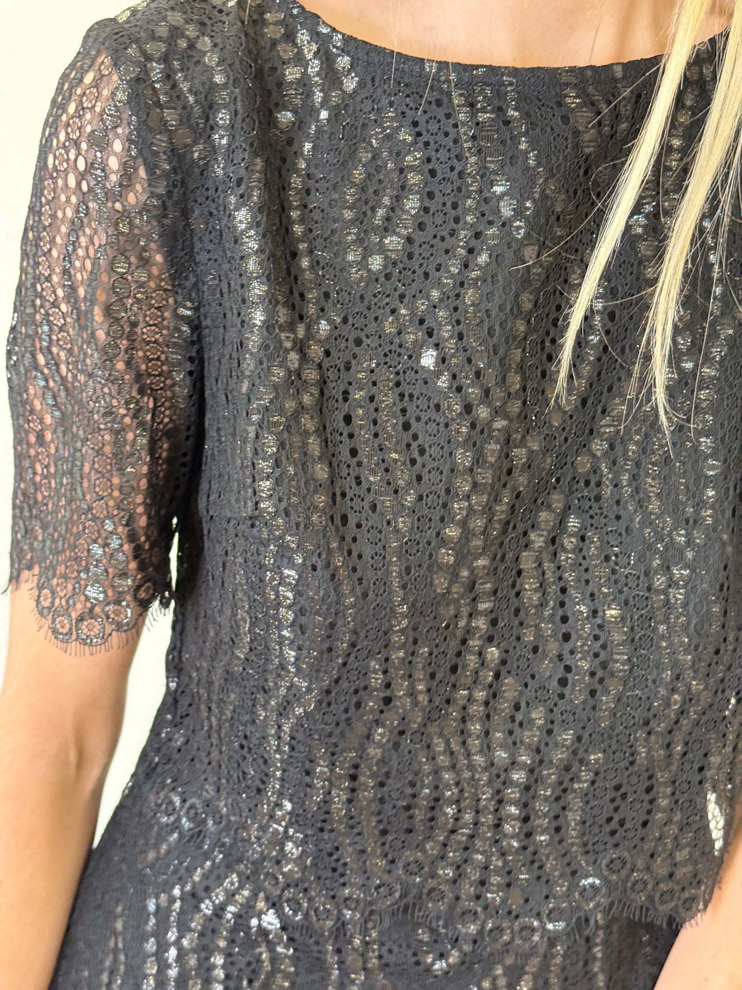 Reiss Short Sleeved Laced Dress - Black Lace (UK 10)