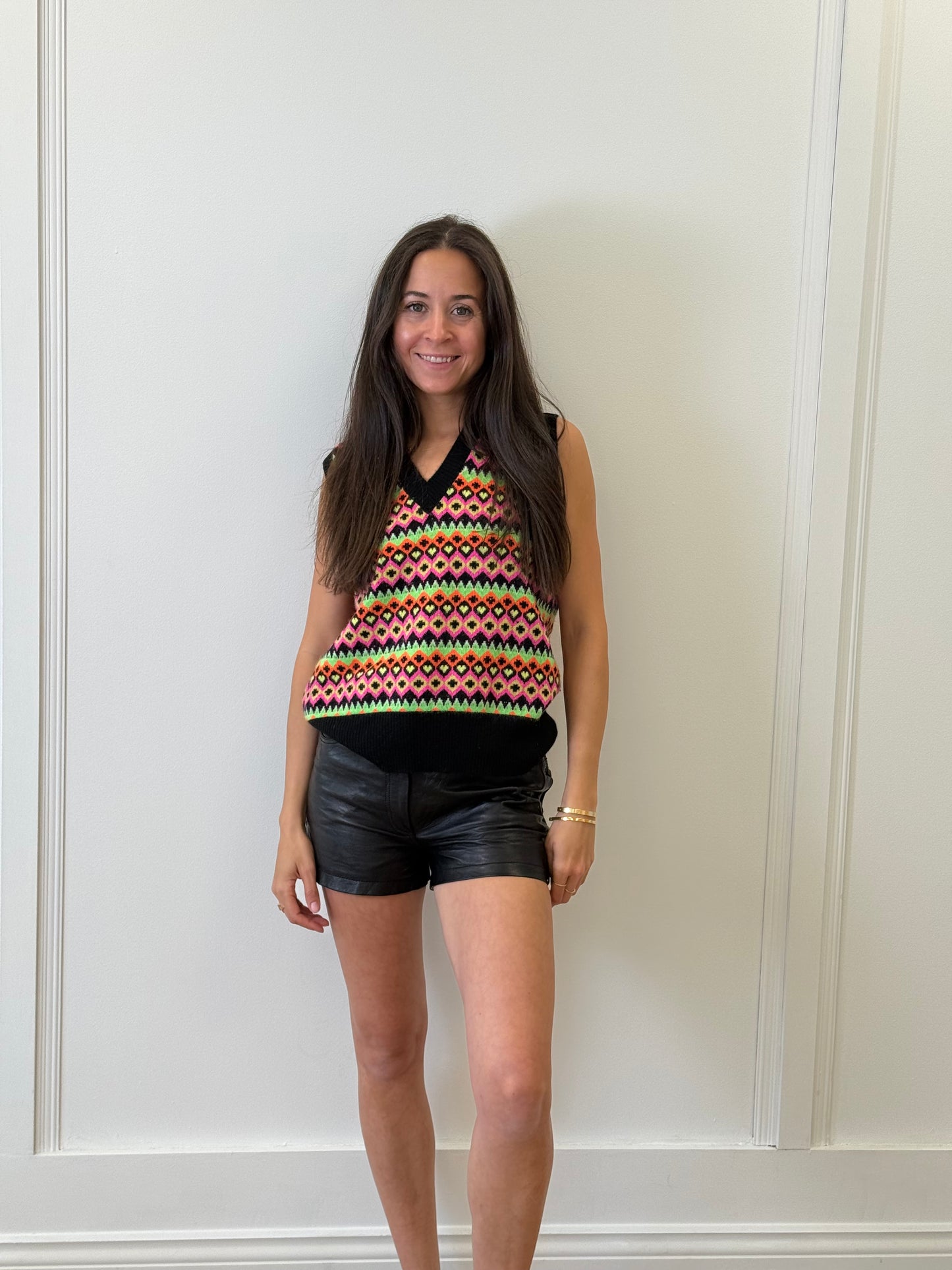 Maje Leather Shorts w Plaited Lace on Side - Black (Estimated Size 8)