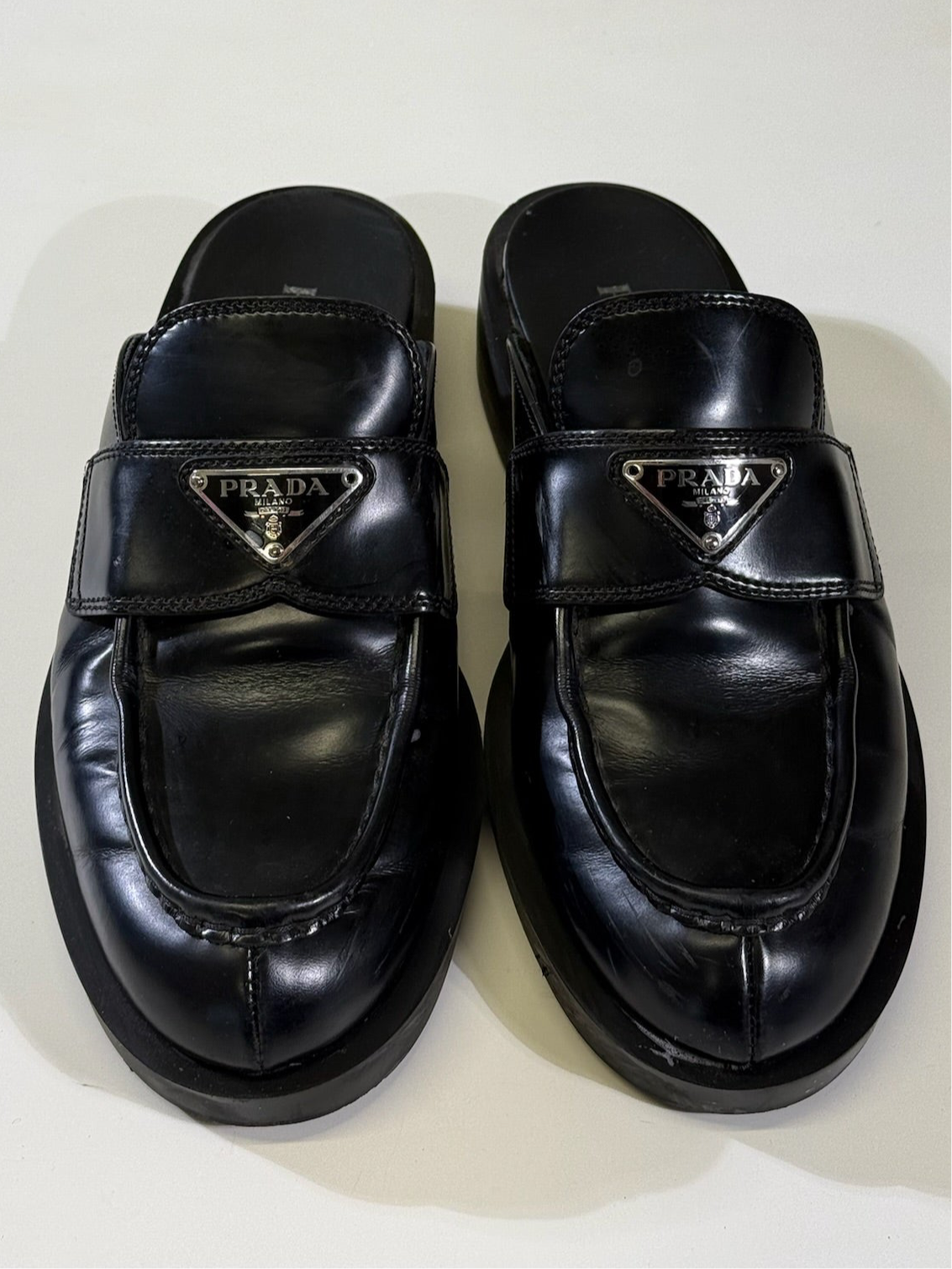 Prada Black Leather TRI MULE Sling Back - Black (38 EUR)
