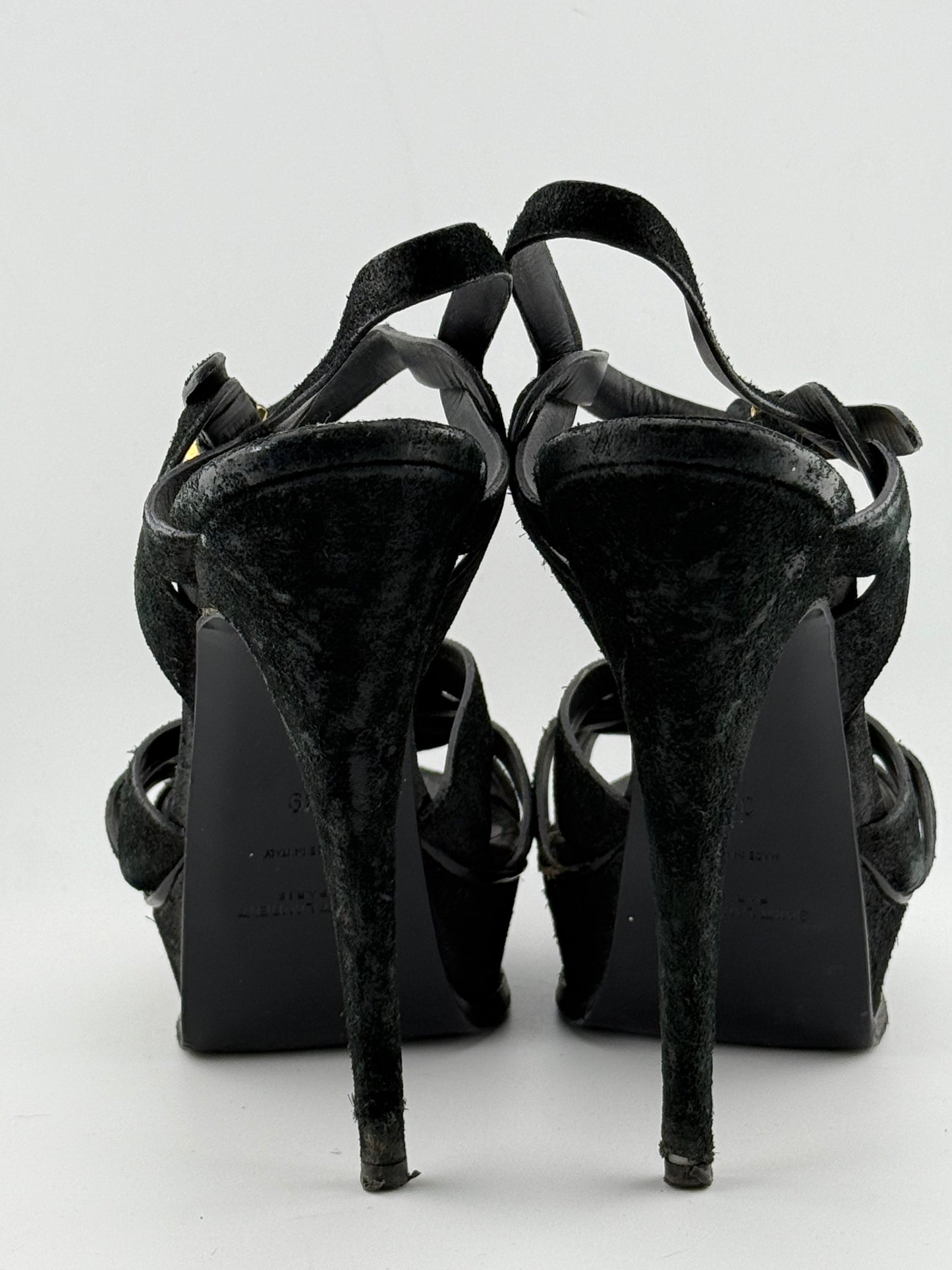 YSL Tribute Woven Open Toe Platforms - Black (EUR 39)