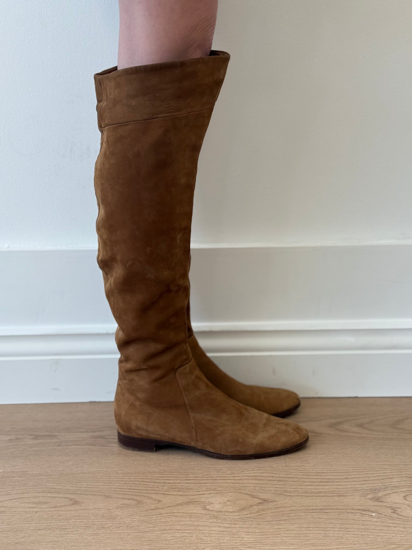Sergio Rossi Knee High Flat Boots - Brown (Size 38)