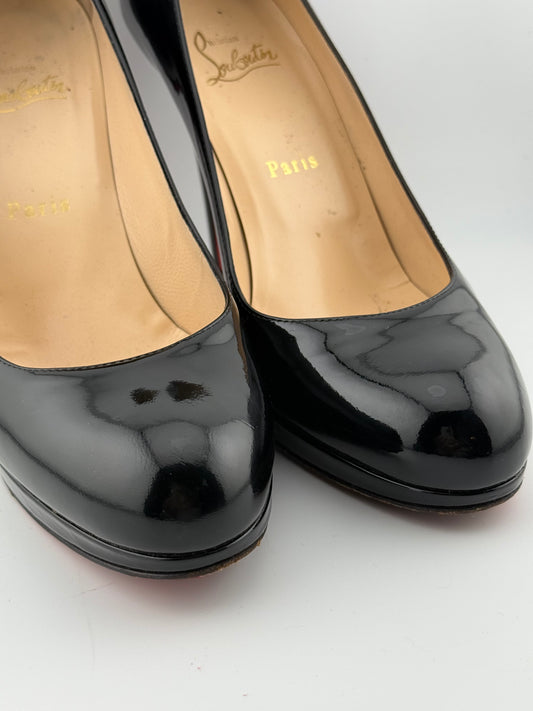 Christian Louboutin Patent Heeled Pumps with Signature Red Sole - Black Patent (EUR 40)