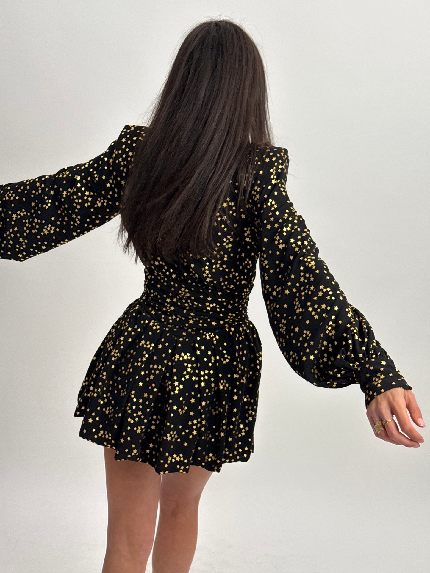 THE ATTICO Gathered Gold Star Mini Dress with Shoulder Pad & Cut Out Detail - IT 38