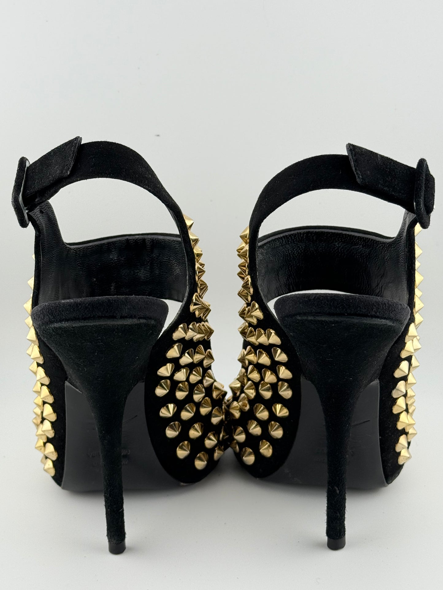 Guiseppe Zanotti Studded Sandal with Open Toe - Black/Gold (EUR 40)