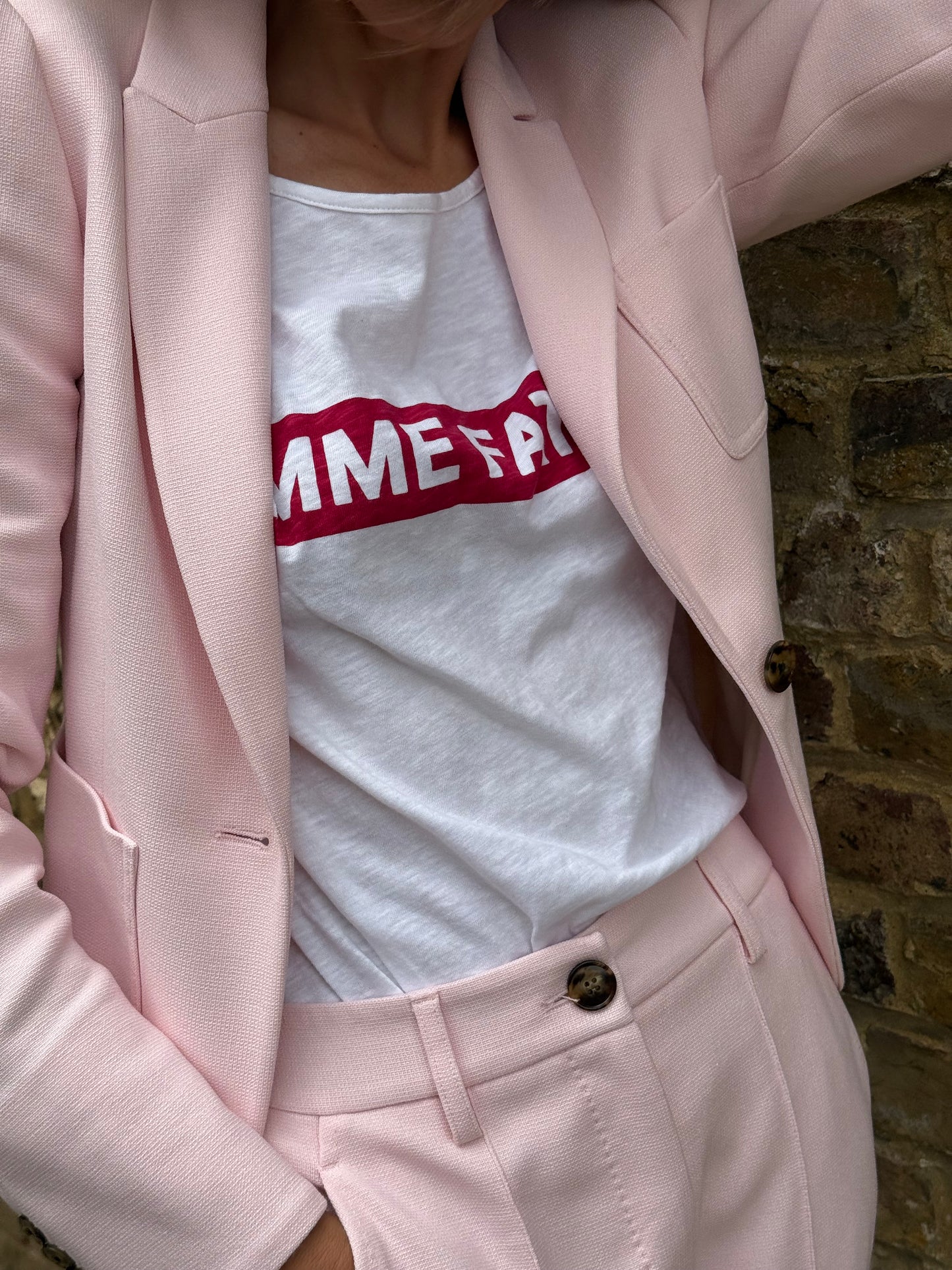 ME + EM Spring Tailoring Puff Sleeve Jacket & Tailored Trousers in Petal Pink (UK 6)