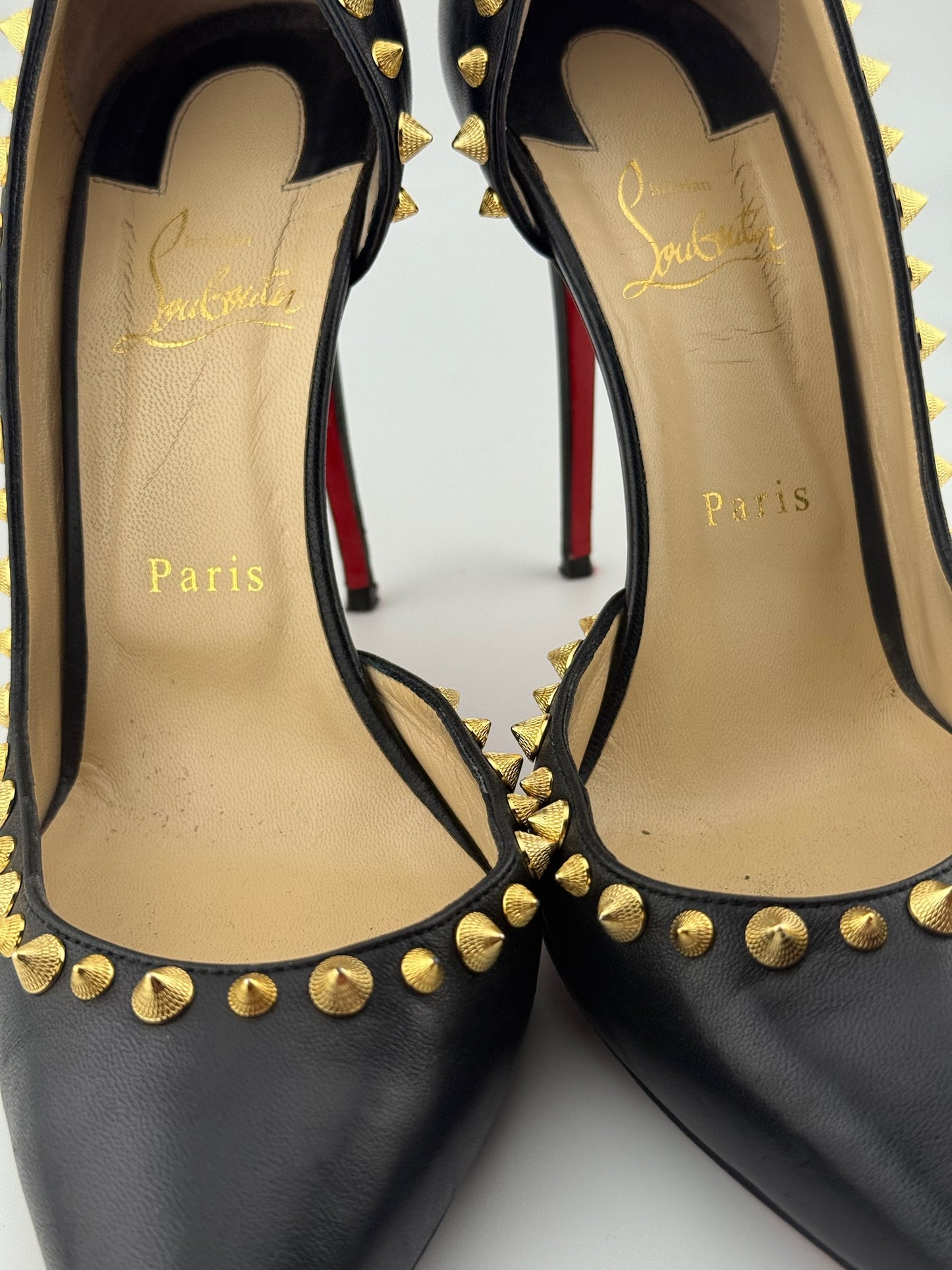 Christian Louboutin Iriza Studded Heels – Black & Gold (EU 39.5)