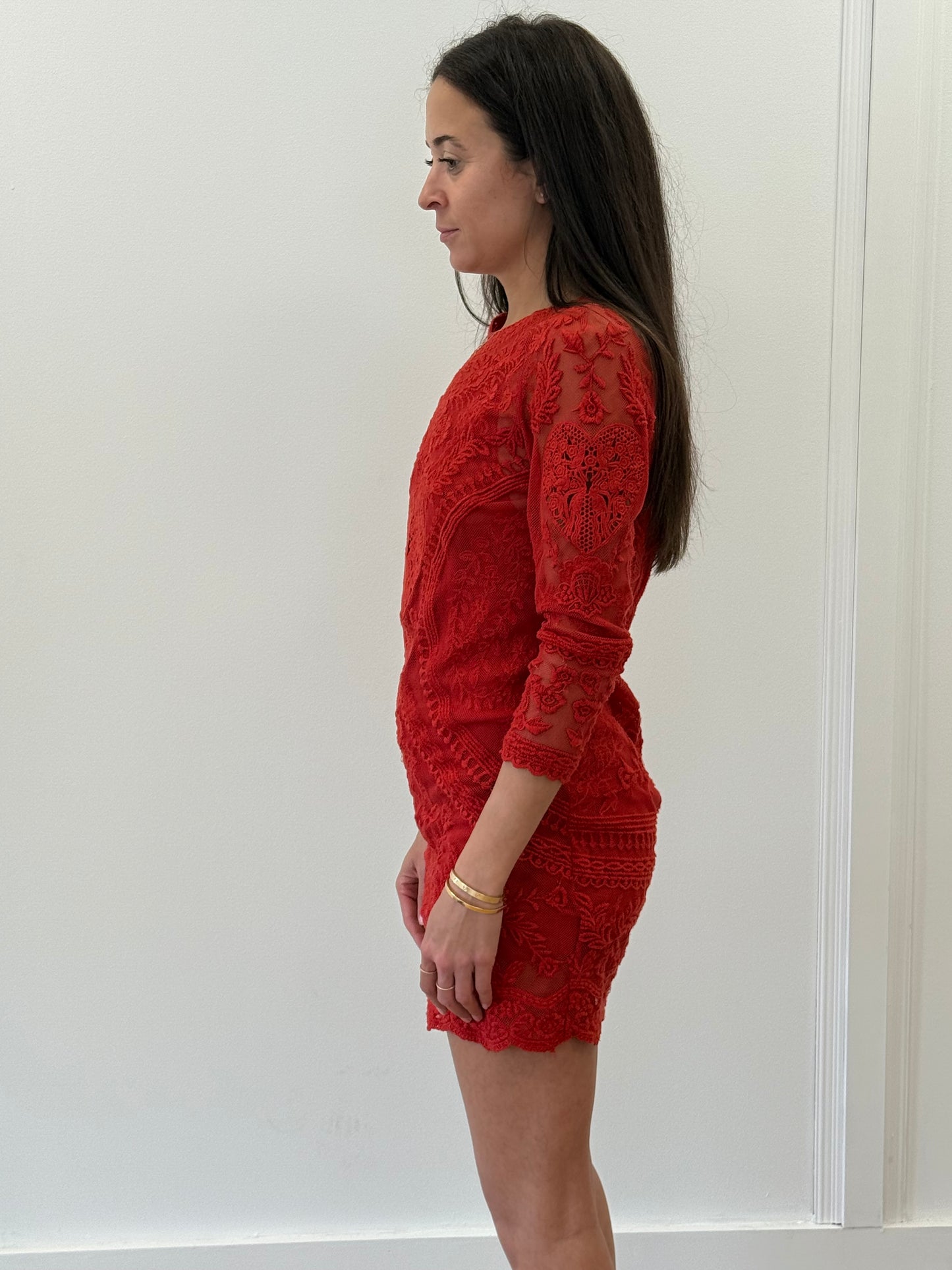 Isabel Marant Lace Long Sleeve Mini Dress - Red (Size 34)