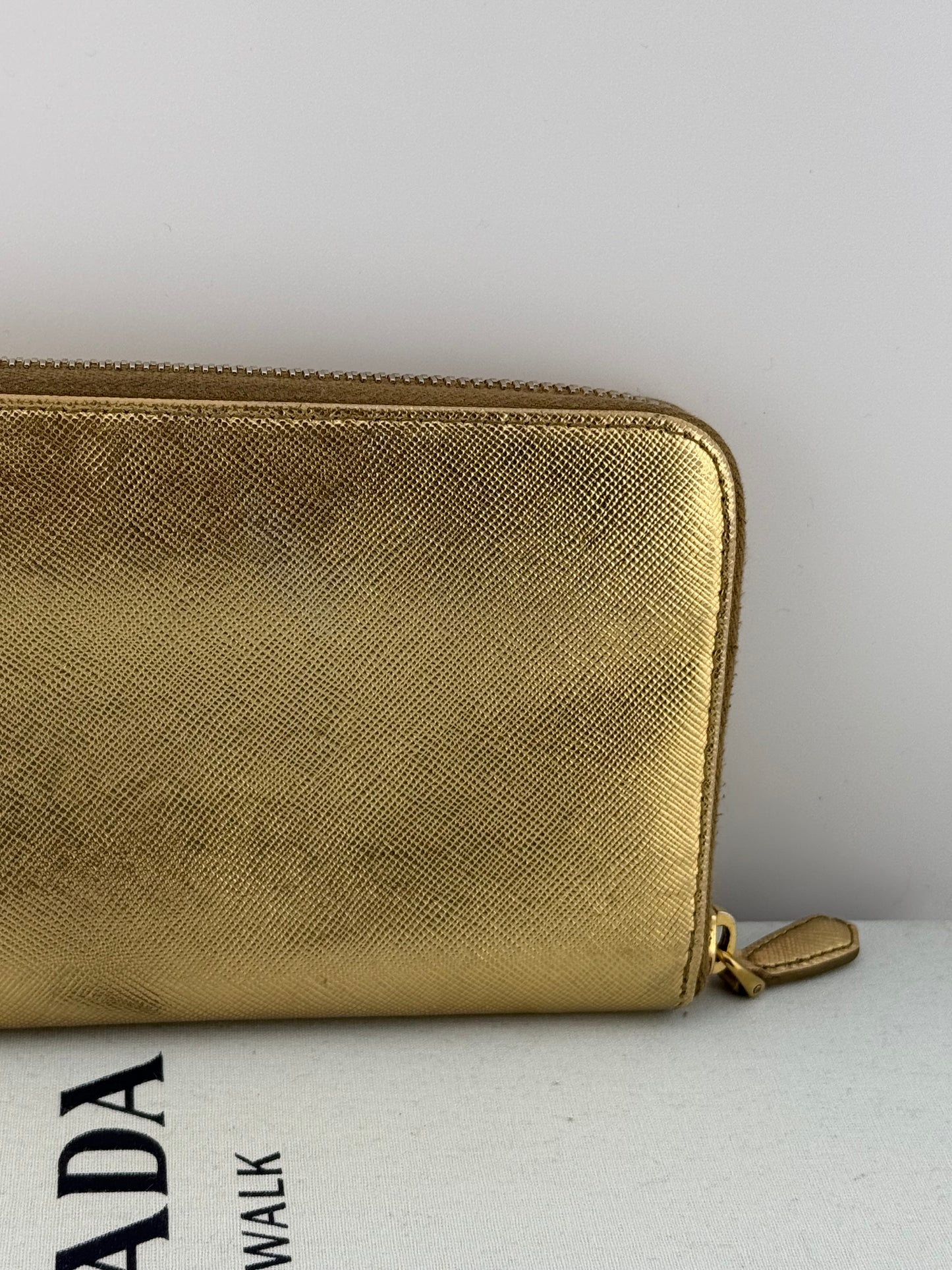 Prada Single Zip-Around Wallet - Gold Metallic