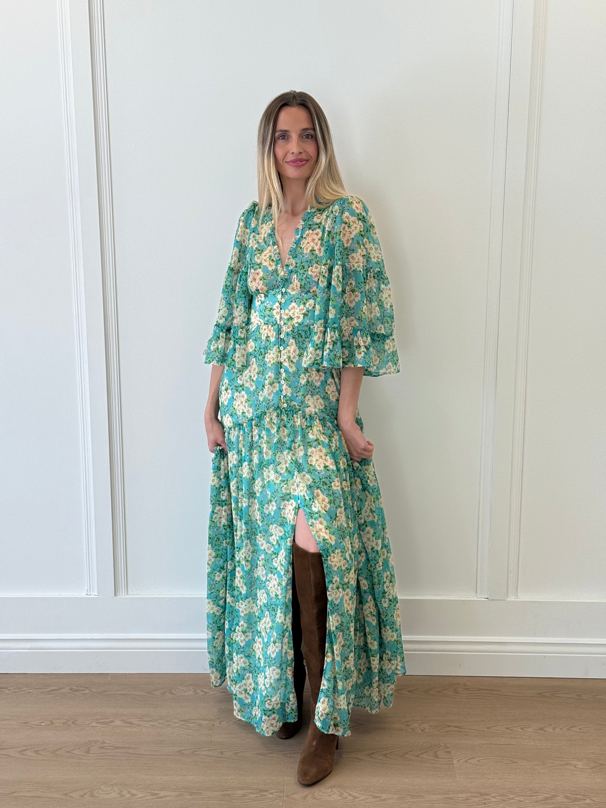 By TiMo Floral Maxi Dress - Turquoise (XS) The Edited Version By TiMo Floral Maxi Dress - Turquoise (XS) The Edited Version