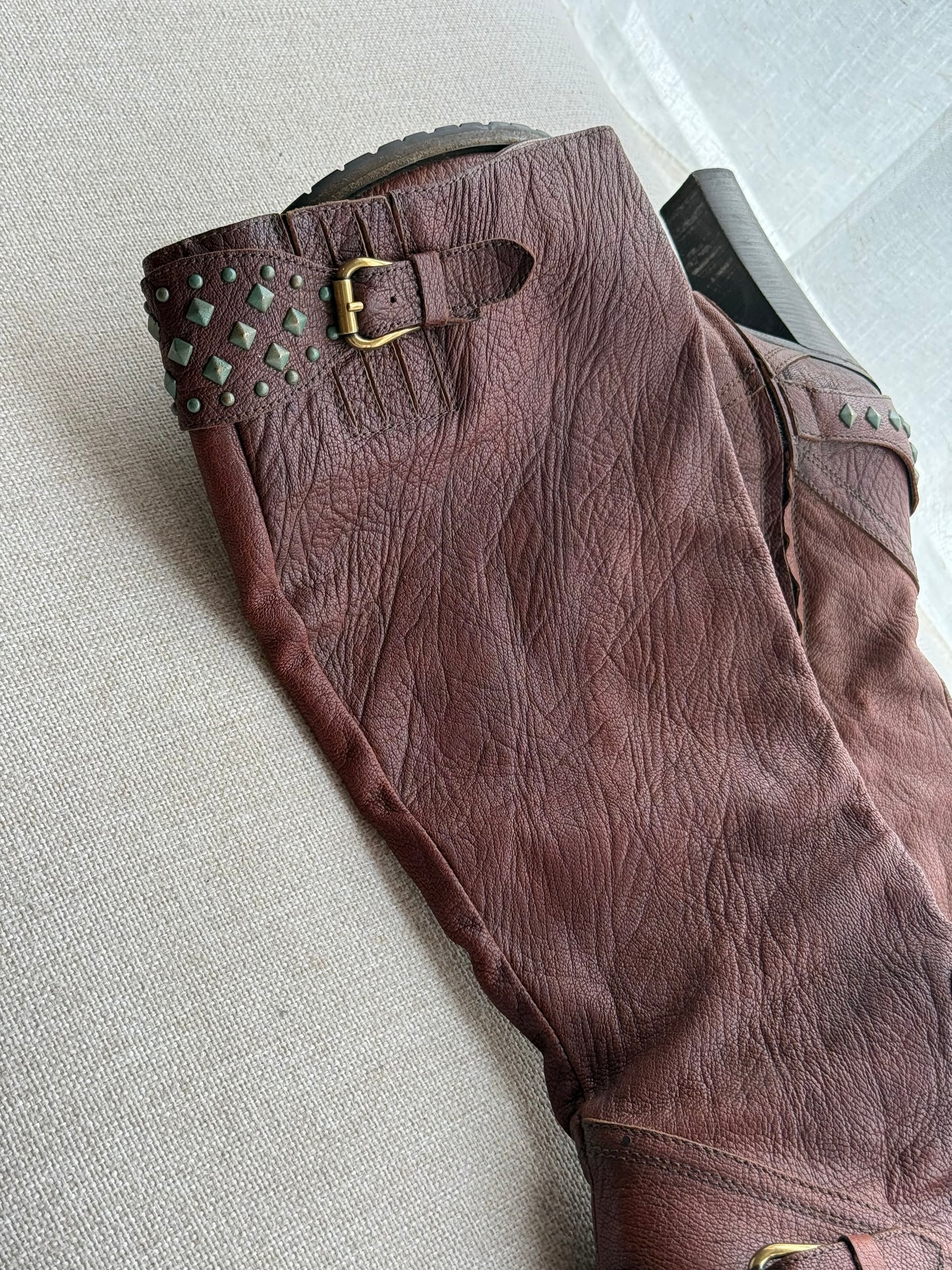 Vic Matié Leather Knee-High Boots with Stud Detail – Size 6