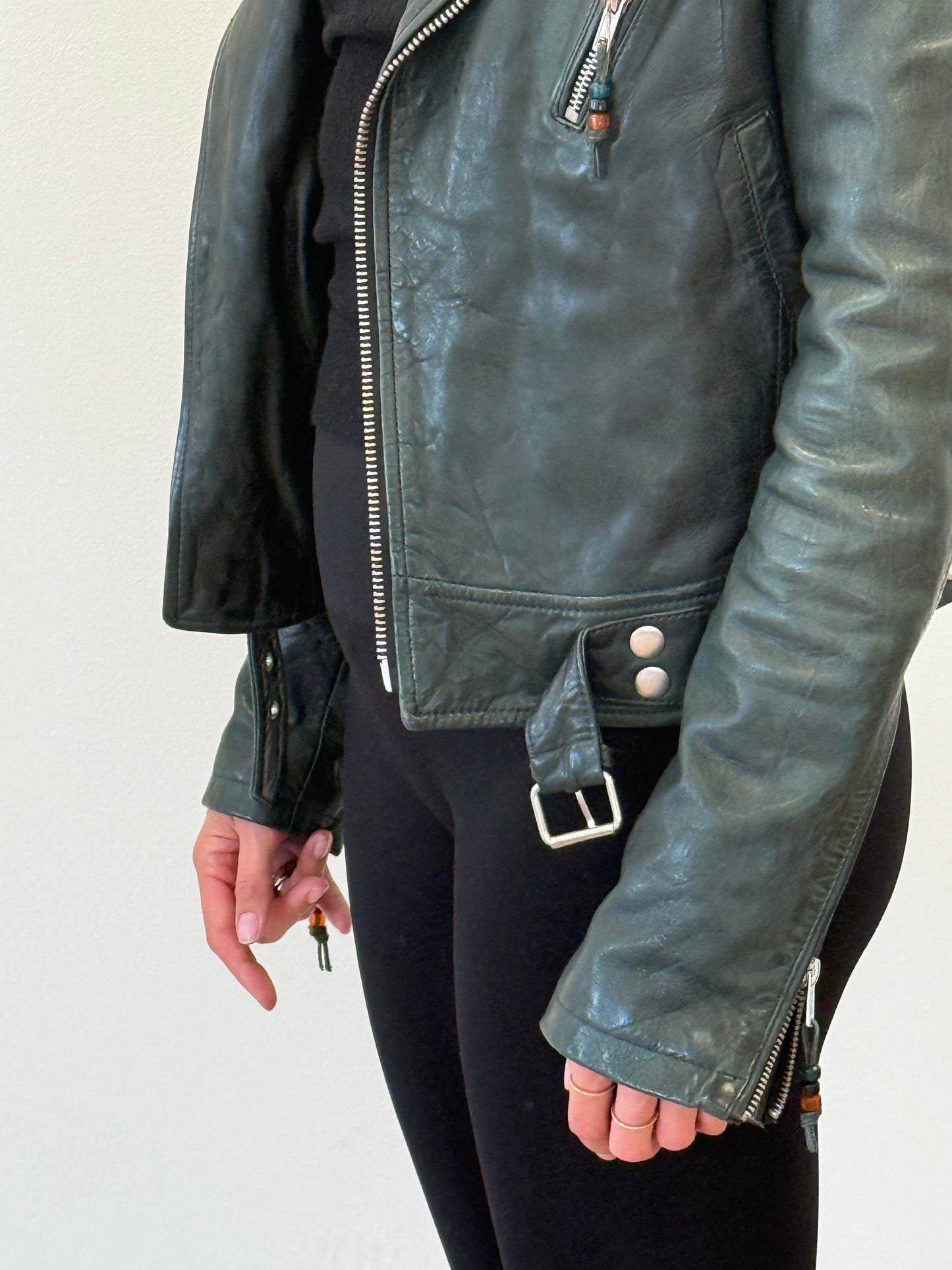 BLK DNM Leather Jacket - Dark Green (Size XS)