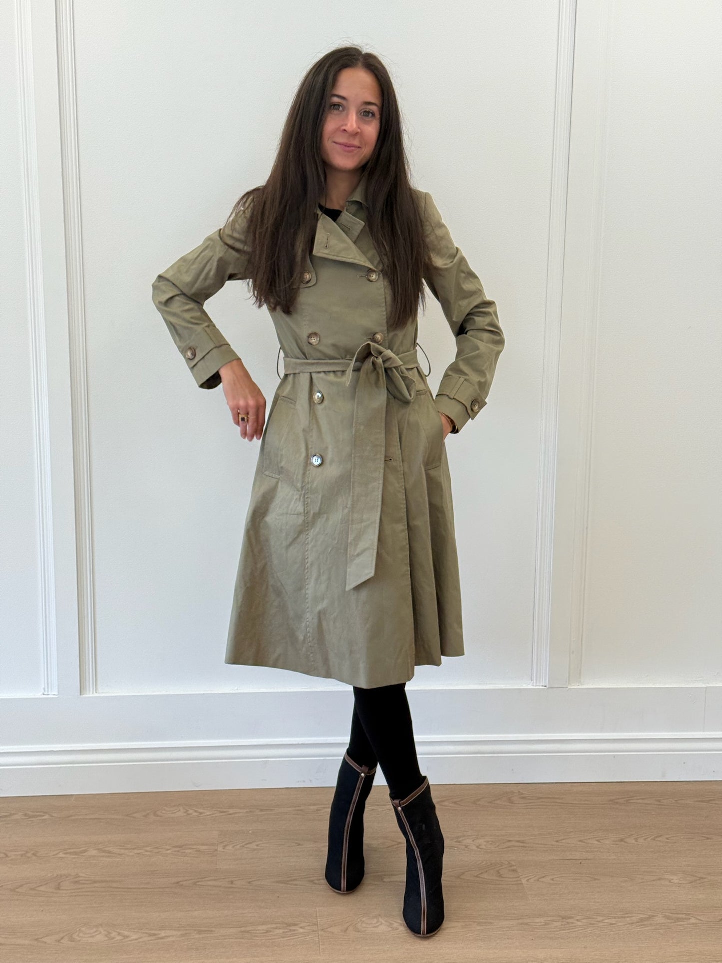 Helene Berman Khaki Green Trench Coat – Size XS