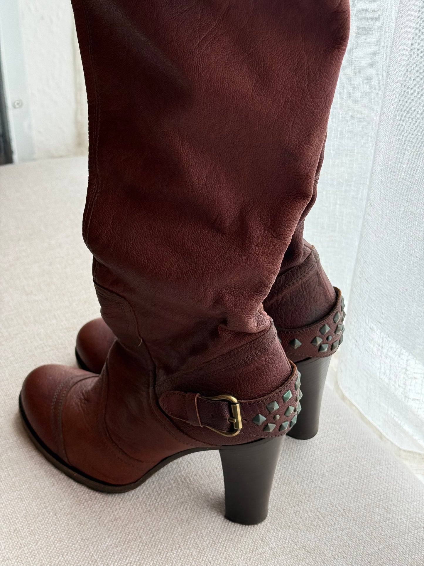 Vic Matié Leather Knee-High Boots with Stud Detail – Size 6