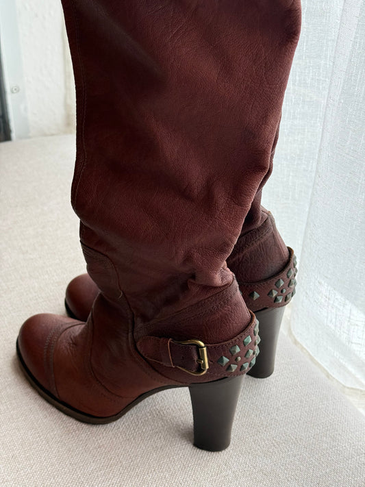 Vic Matié Leather Knee-High Boots with Stud Detail – Size 6