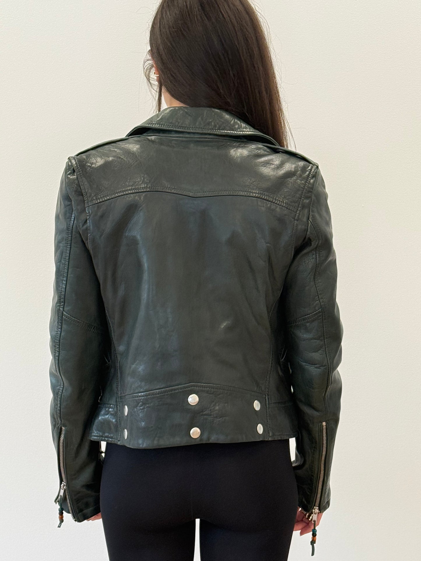 BLK DNM Leather Jacket - Dark Green (Size XS)