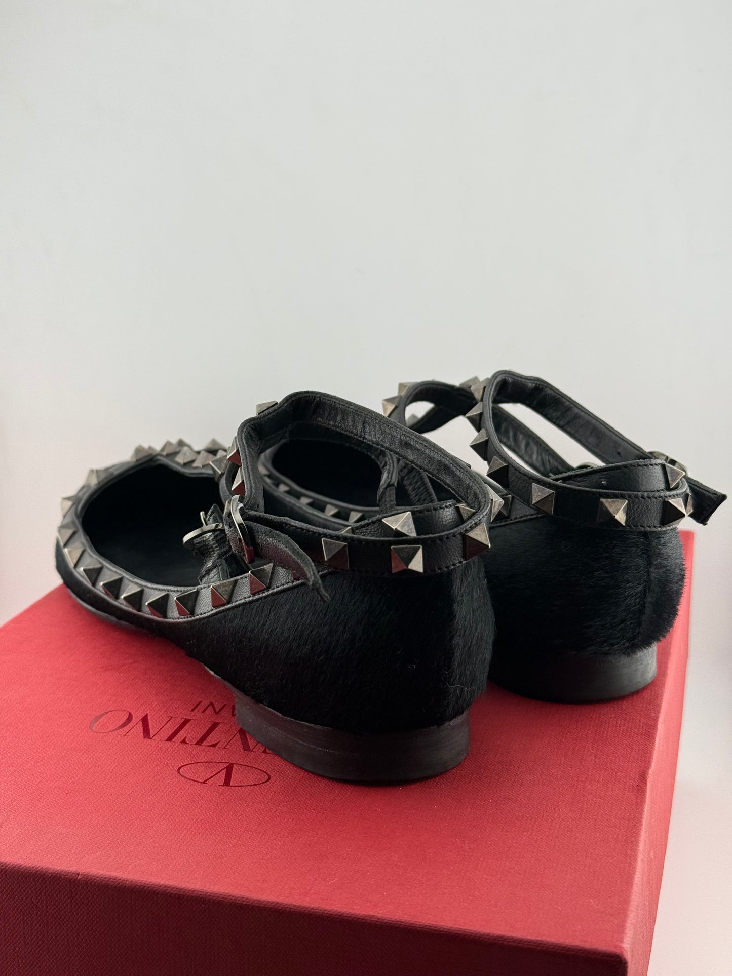 Valentino Rockstud Leather Ballet Flats - Black (Size 39)