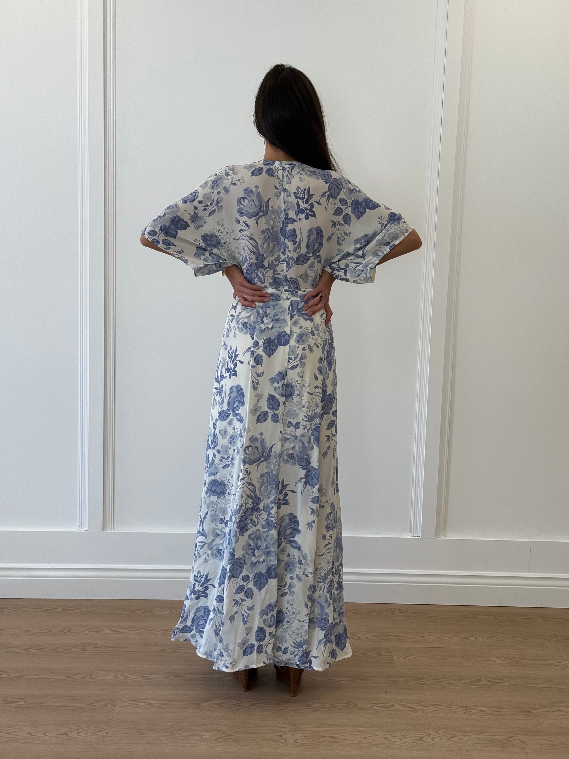 Reformation Blue Floral Wrap Around Dress - Blue (Estimated Size 10) The Edited Version Reformation Blue Floral Wrap Around Dress - Blue (Estimated Size 10) The Edited Version