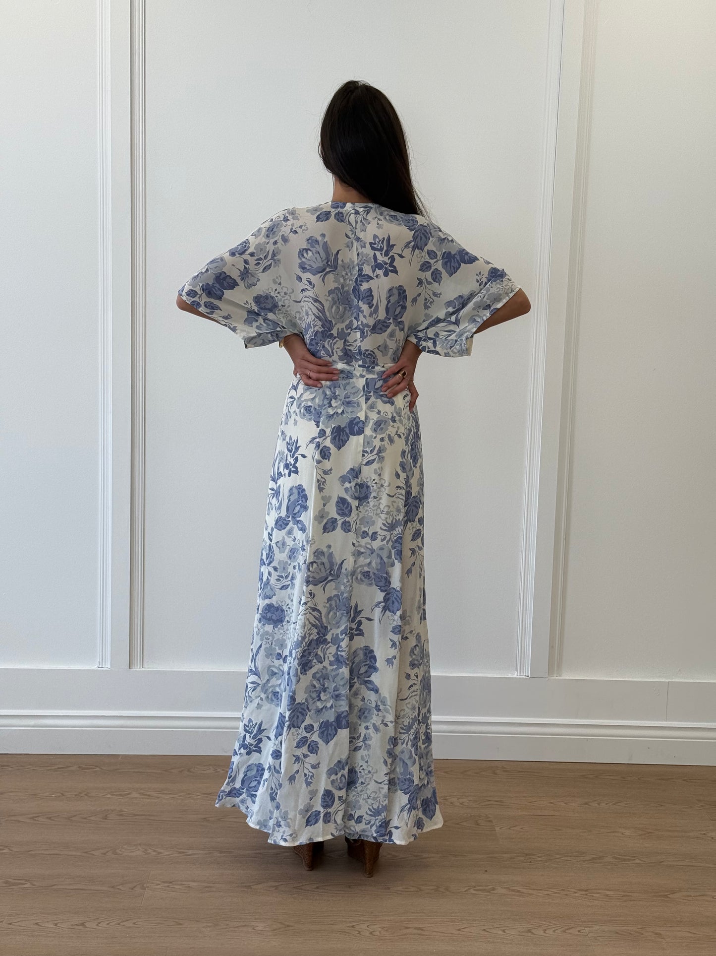 Reformation Blue Floral Wrap Around Dress - Blue (Estimated Size 10)