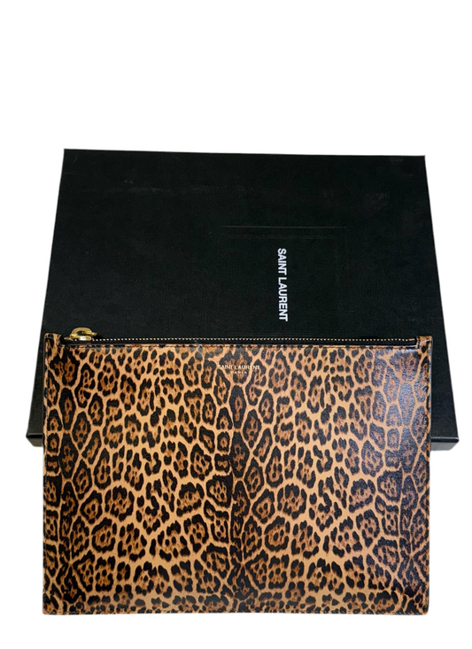 Saint Laurent Leopard Leather Single Zip Purse - Leopard