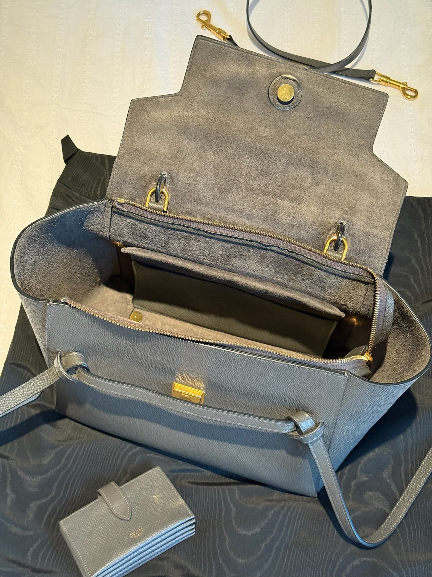 Celine Belt Leather Handbag & Matching Purse (Grey)