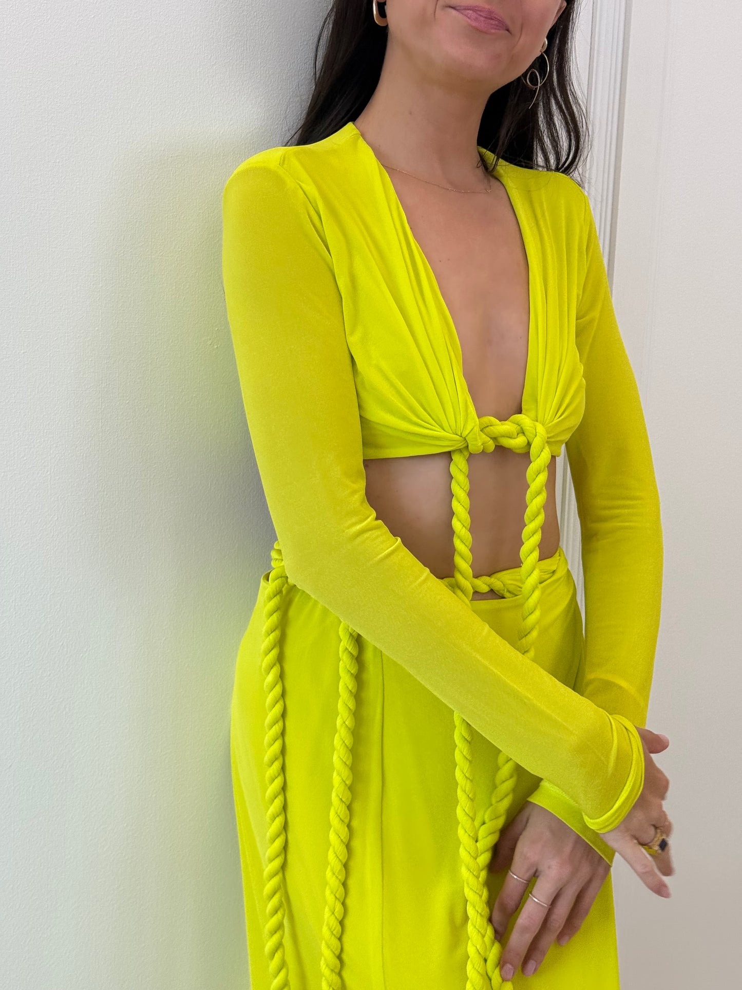 Dion Lee Women’s Rope Wrap Acid Yellow Skirt and Top Set