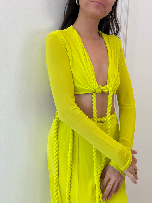 Dion Lee Women’s Rope Wrap Acid Yellow Skirt and Top Set