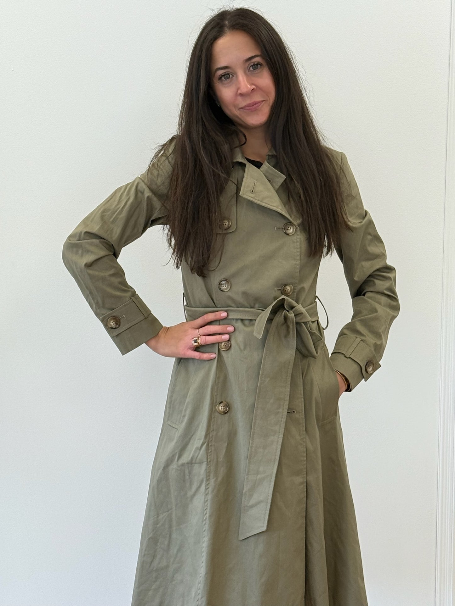 Helene Berman Khaki Green Trench Coat – Size XS