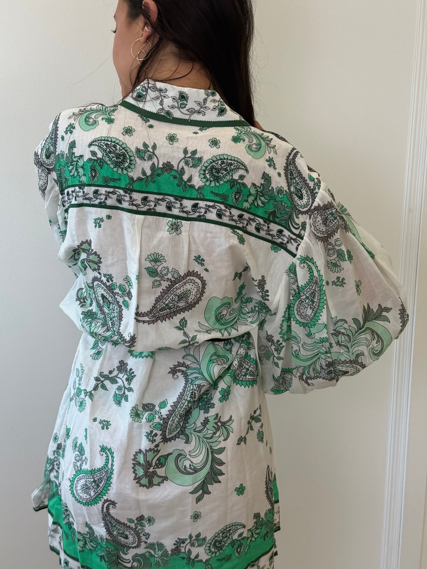 Alice + Olivia Green Paisley Shirt Dress with Plaited Belt (8)