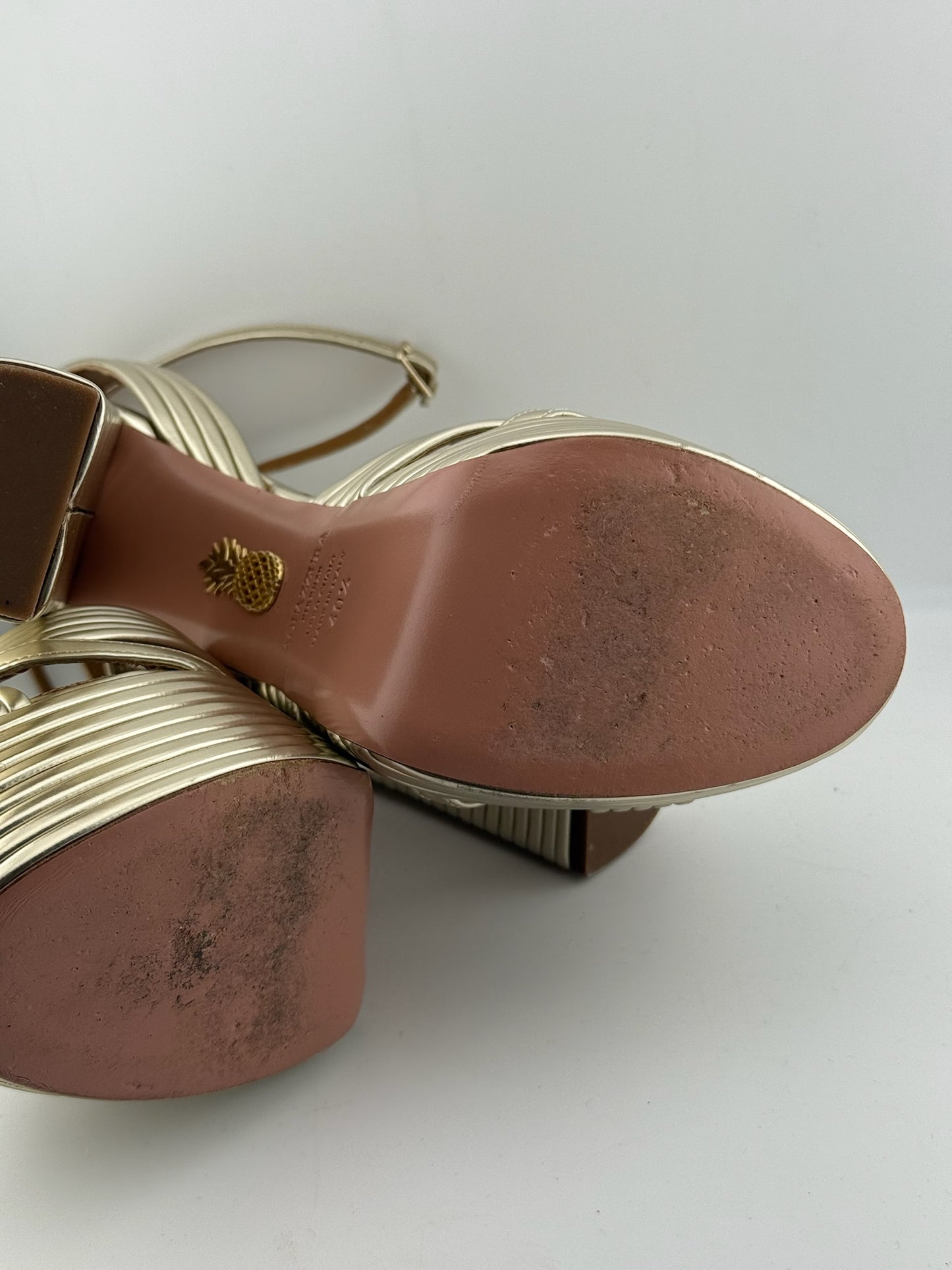 Aquazzura Gold ribbed heels