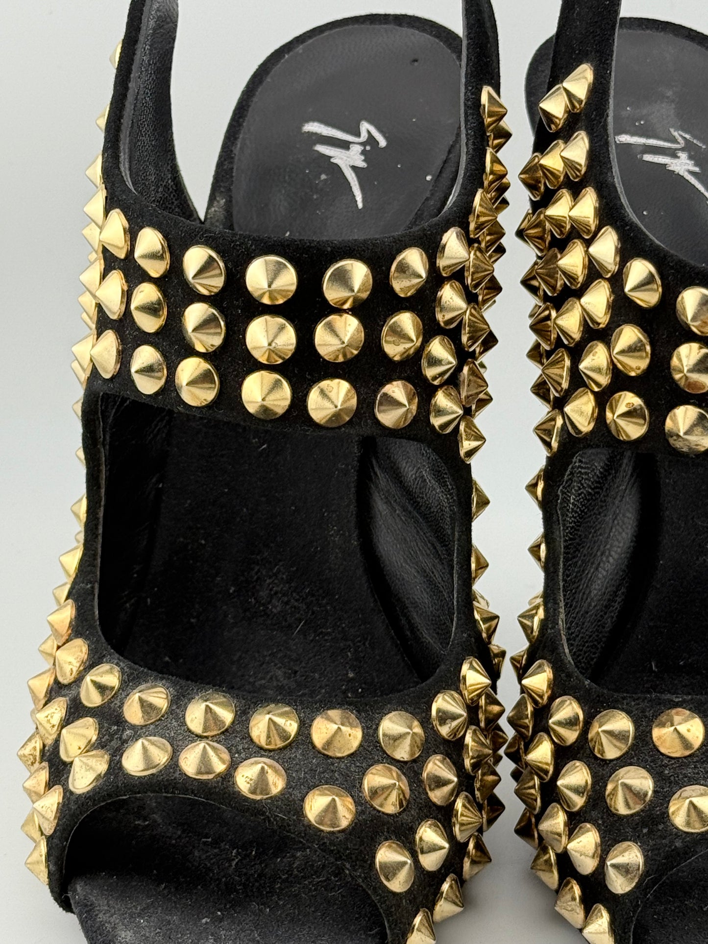 Guiseppe Zanotti Studded Sandal with Open Toe - Black/Gold (EUR 40)
