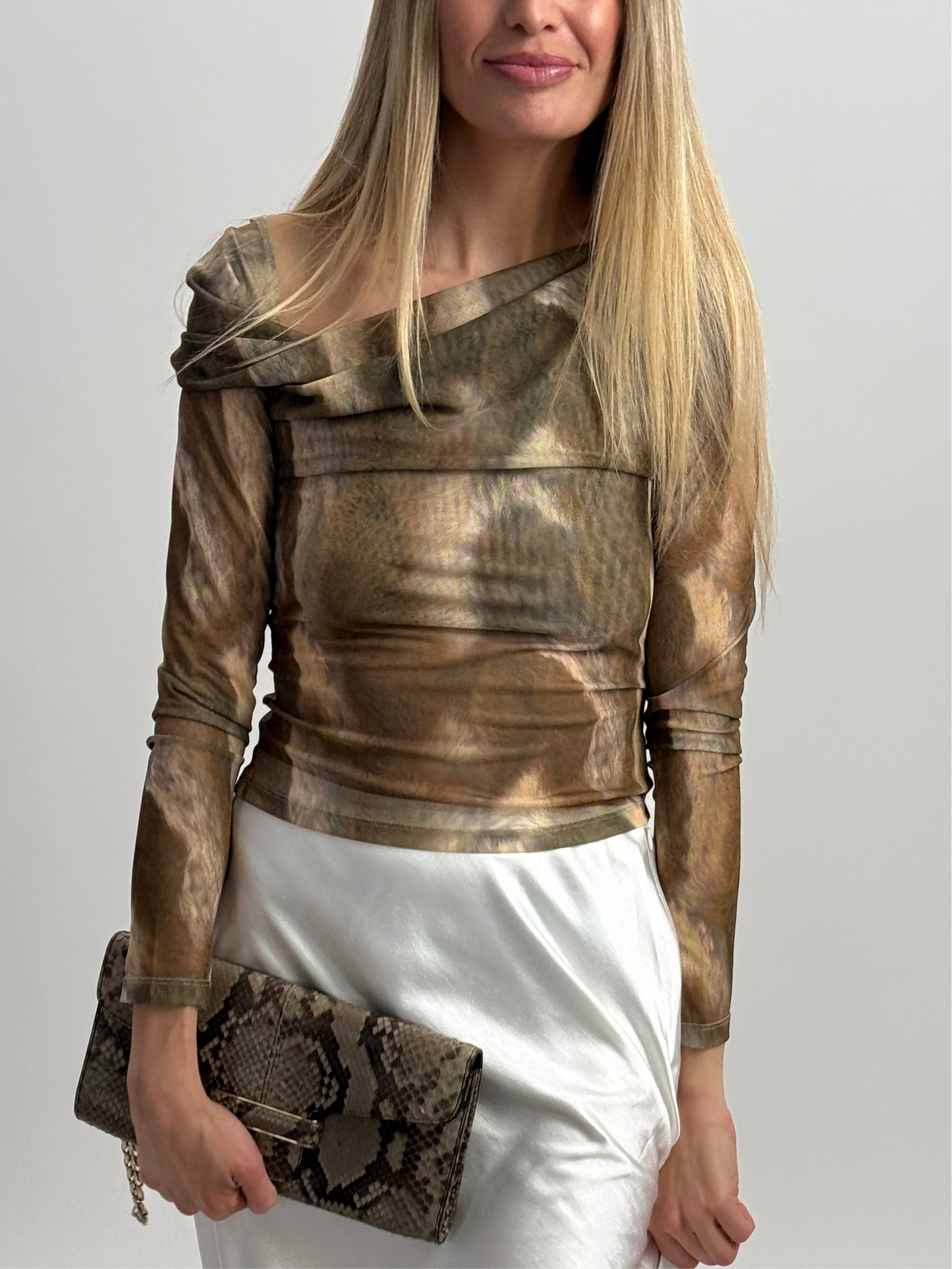 Reformation Elio Knit Long Sleeve Top - Pinto Print (Small)
