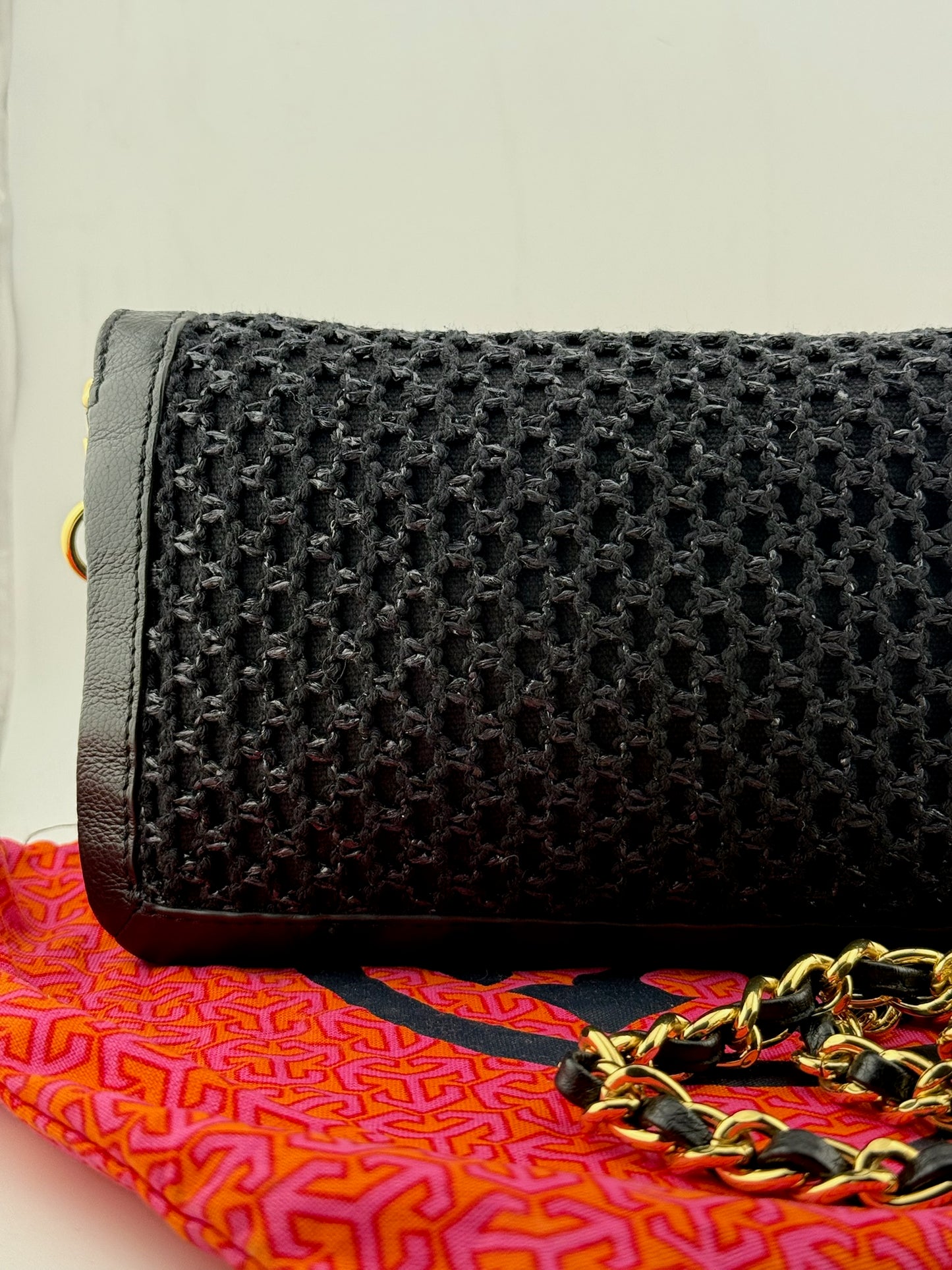 Tory Burch Woven Clutch with Cross Body Chain - Black (O/S)