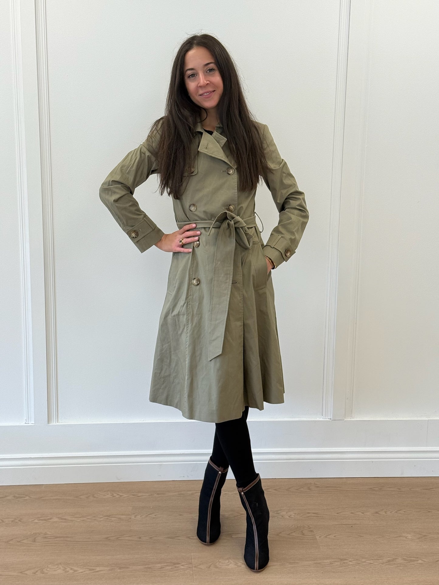 Helene Berman Khaki Green Trench Coat – Size XS