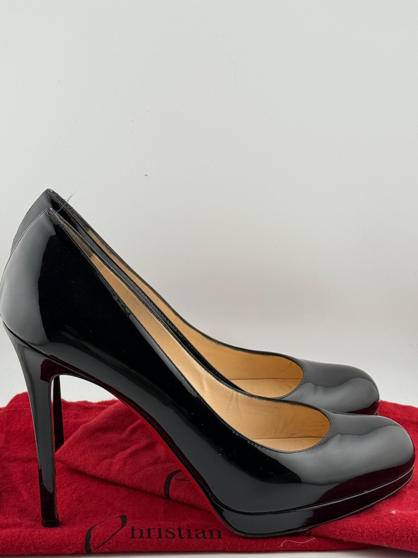Christian Louboutin Patent Heeled Pumps with Signature Red Sole - Black Patent (EUR 40)