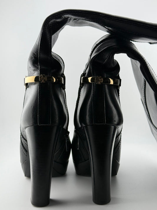 Tory Burch Knee High Platform Boots with Gold Horsebit (EUR 39)