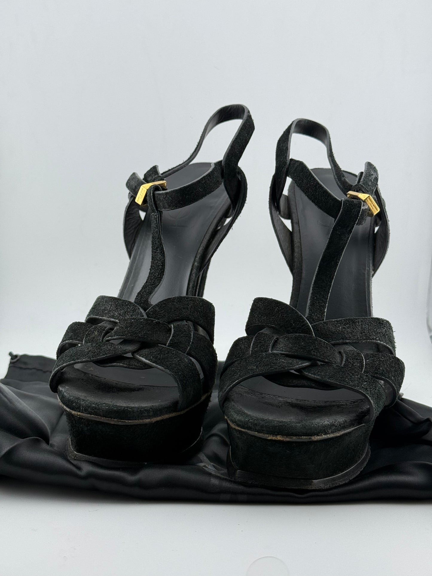 YSL Tribute Woven Open Toe Platforms - Black (EUR 39)