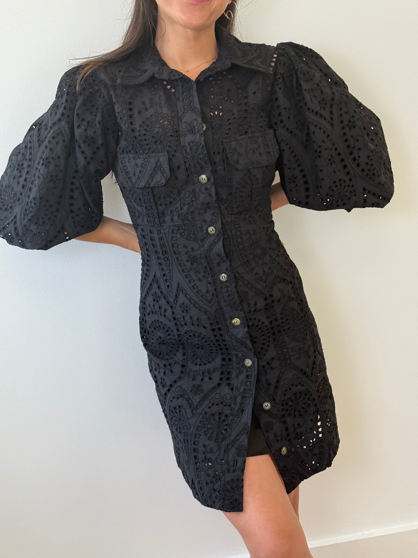 Ganni Broderie Black Dress (S/M)