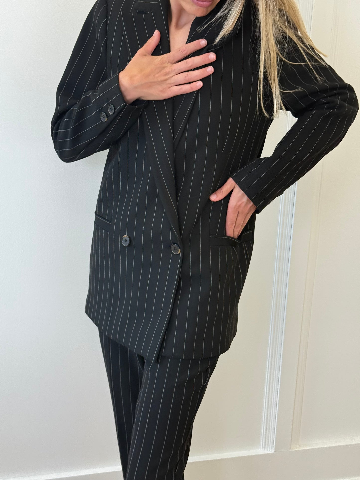 Ganni Double-Breasted Pinstripe Suit (38)