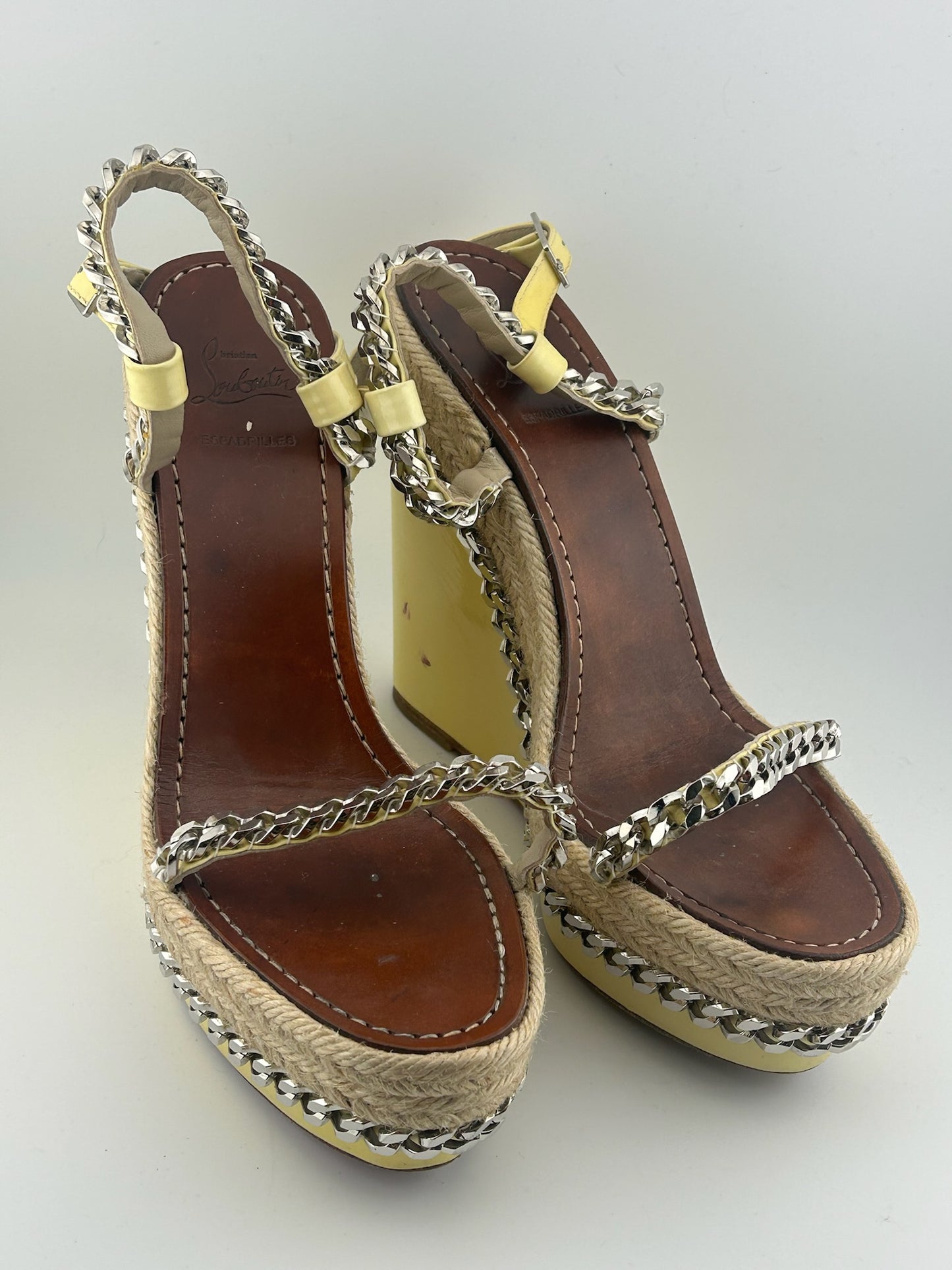 Christian Louboutin Chain Yellow Wedges - Silver/Pastel (Size 39)