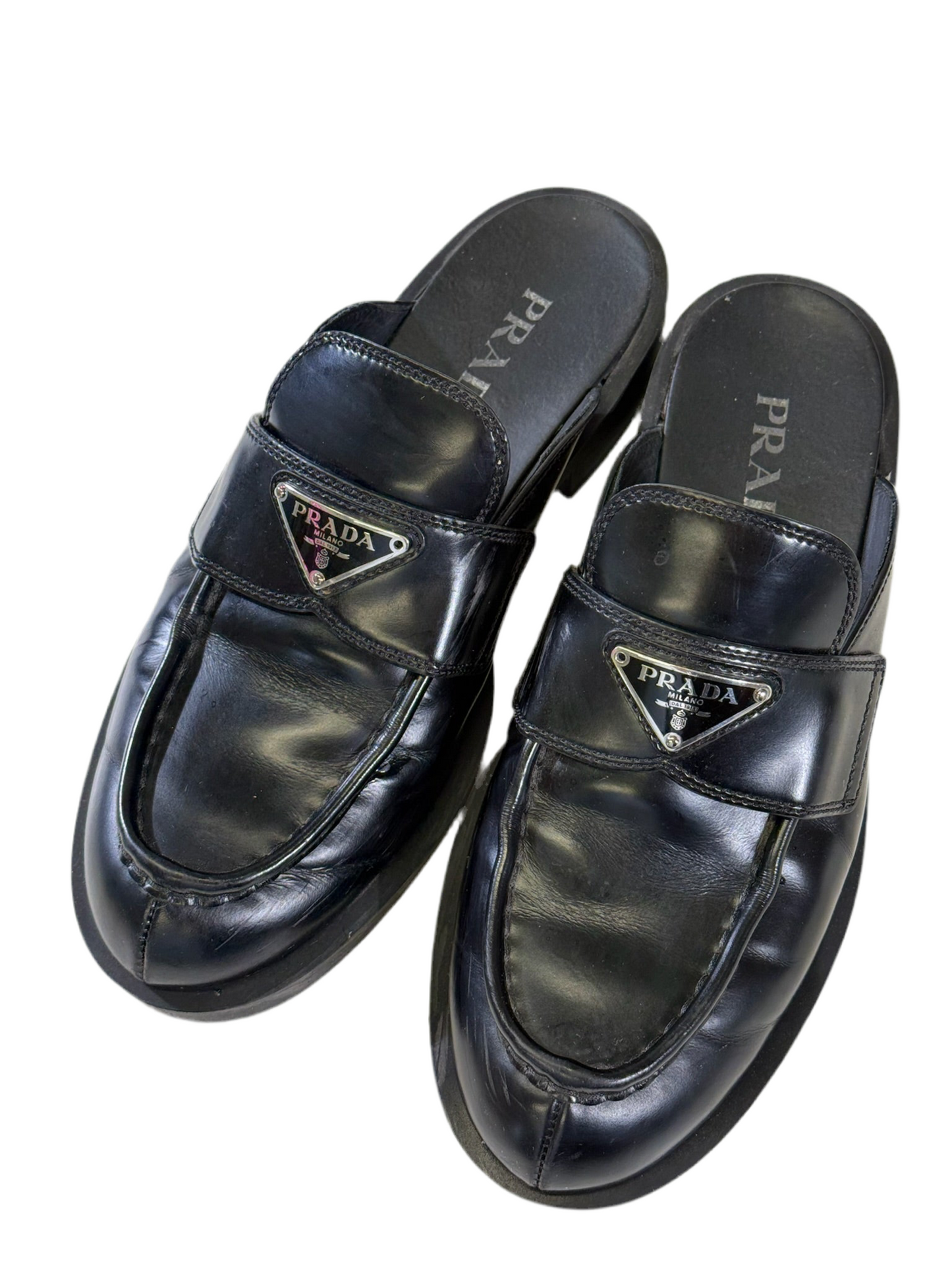 Prada Black Leather TRI MULE Sling Back - Black (38 EUR)