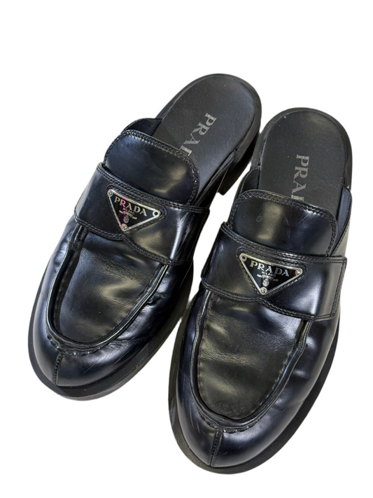Prada Black Leather TRI MULE Sling Back - Black (38 EUR)