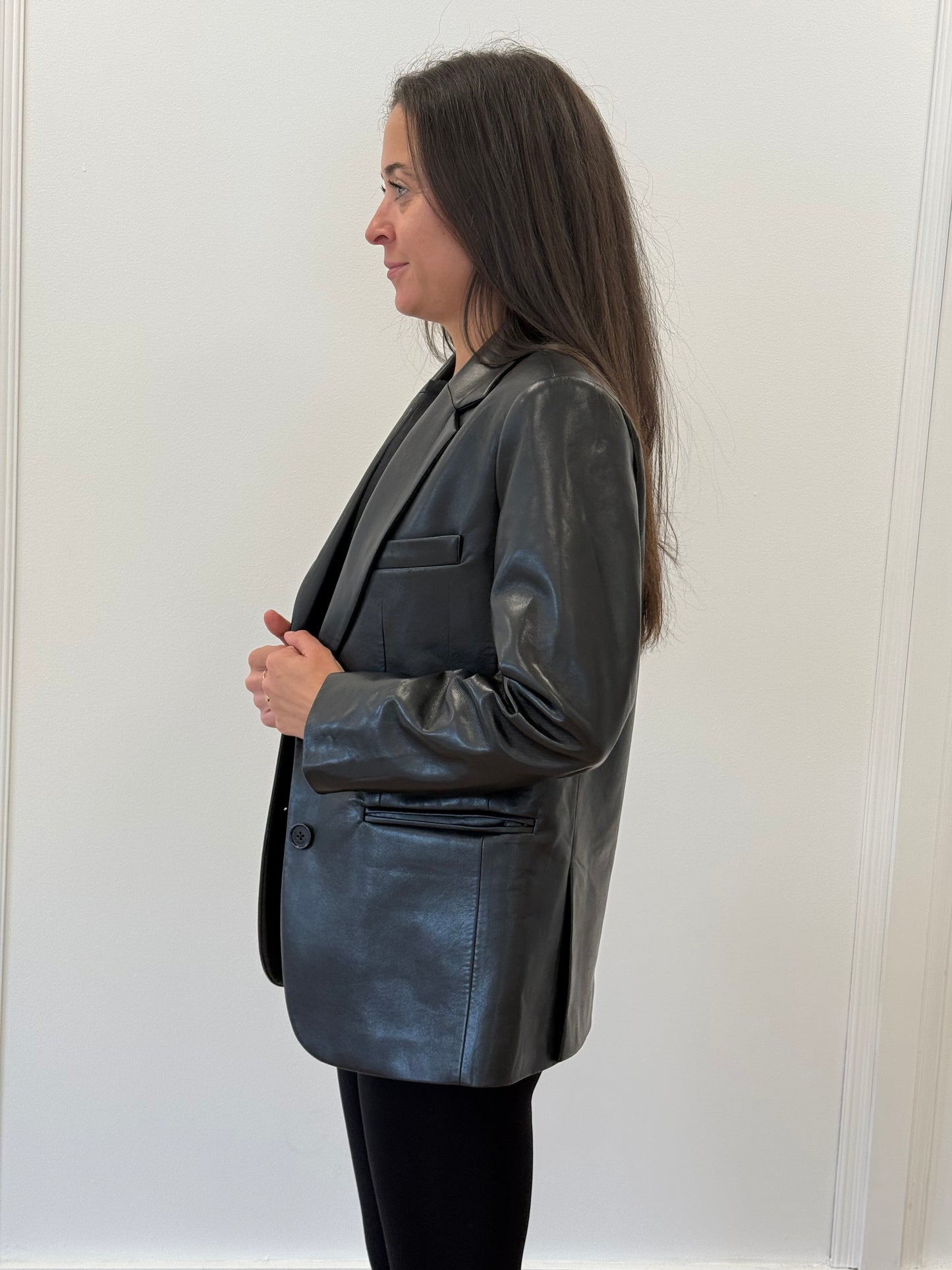 Anine Bing Leather Blazer - Black (Estimated Size XS)