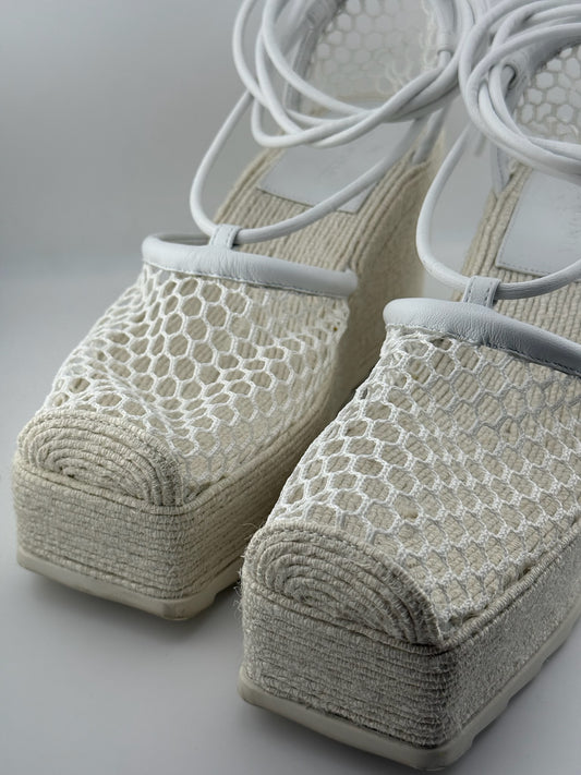Bottega Veneta White Sporty Web Wedge Espadrilles